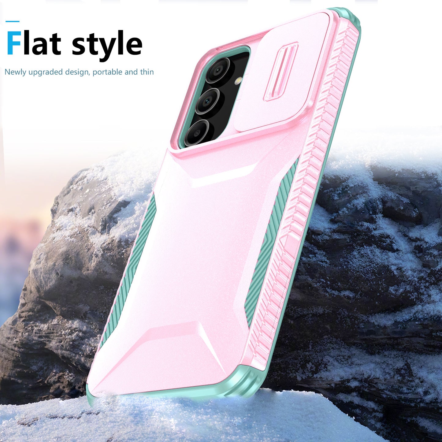 For Samsung Galaxy A16 5G / A16 4G Case Camshield TPU+PC Phone Cover Non-Slip Side Edge - Pink+Grey Green