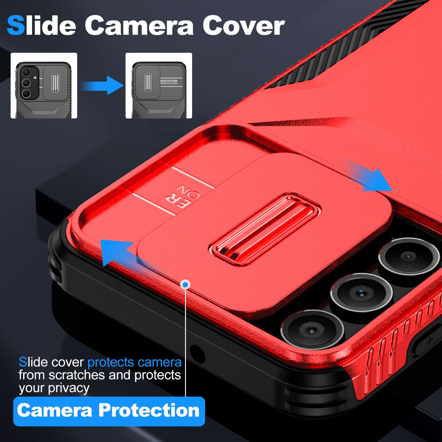 For Samsung Galaxy A16 5G / A16 4G Case Camshield TPU+PC Phone Cover Non-Slip Side Edge - Red