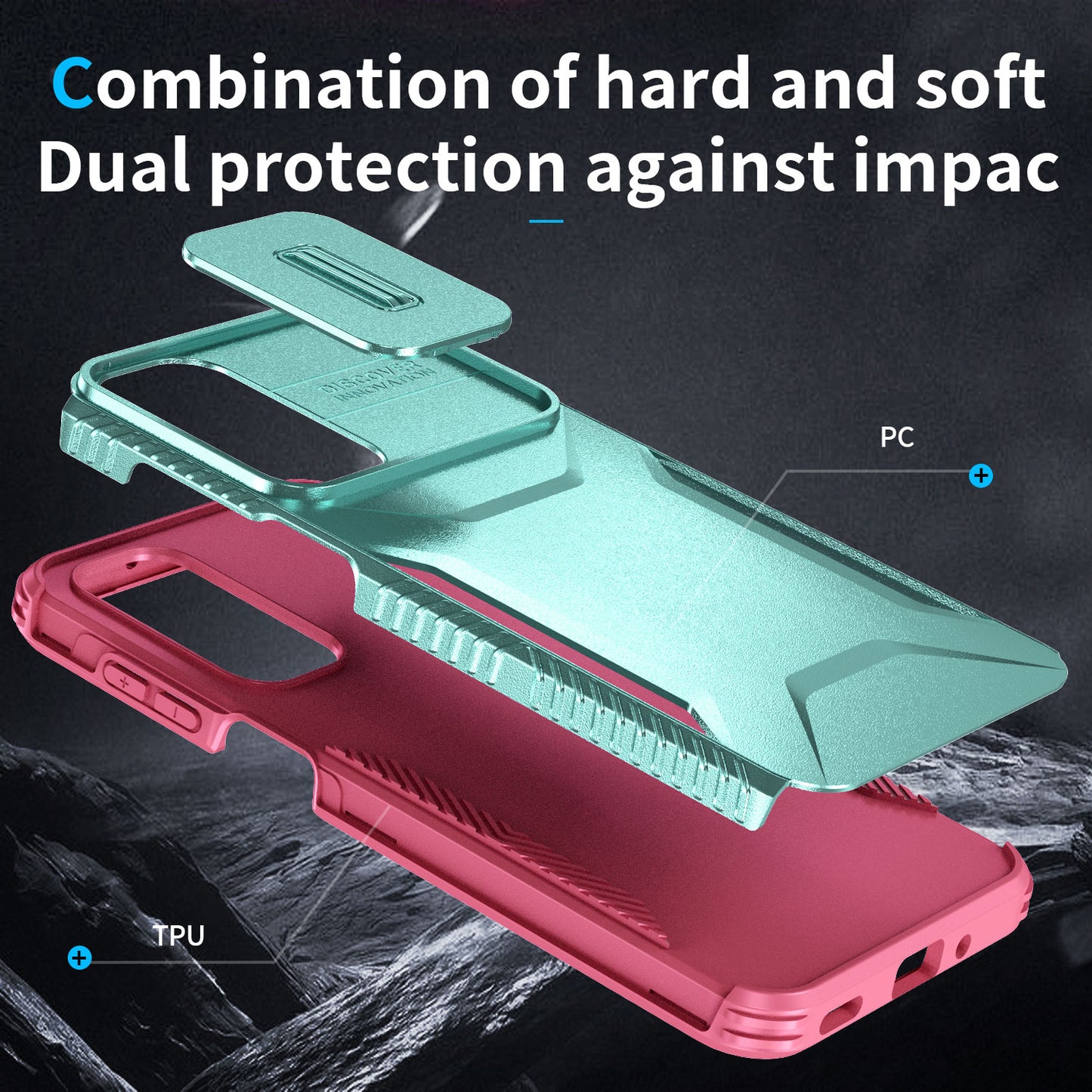 For Samsung Galaxy A16 5G / A16 4G Case Camshield TPU+PC Phone Cover Non-Slip Side Edge - Grey Green+Pink