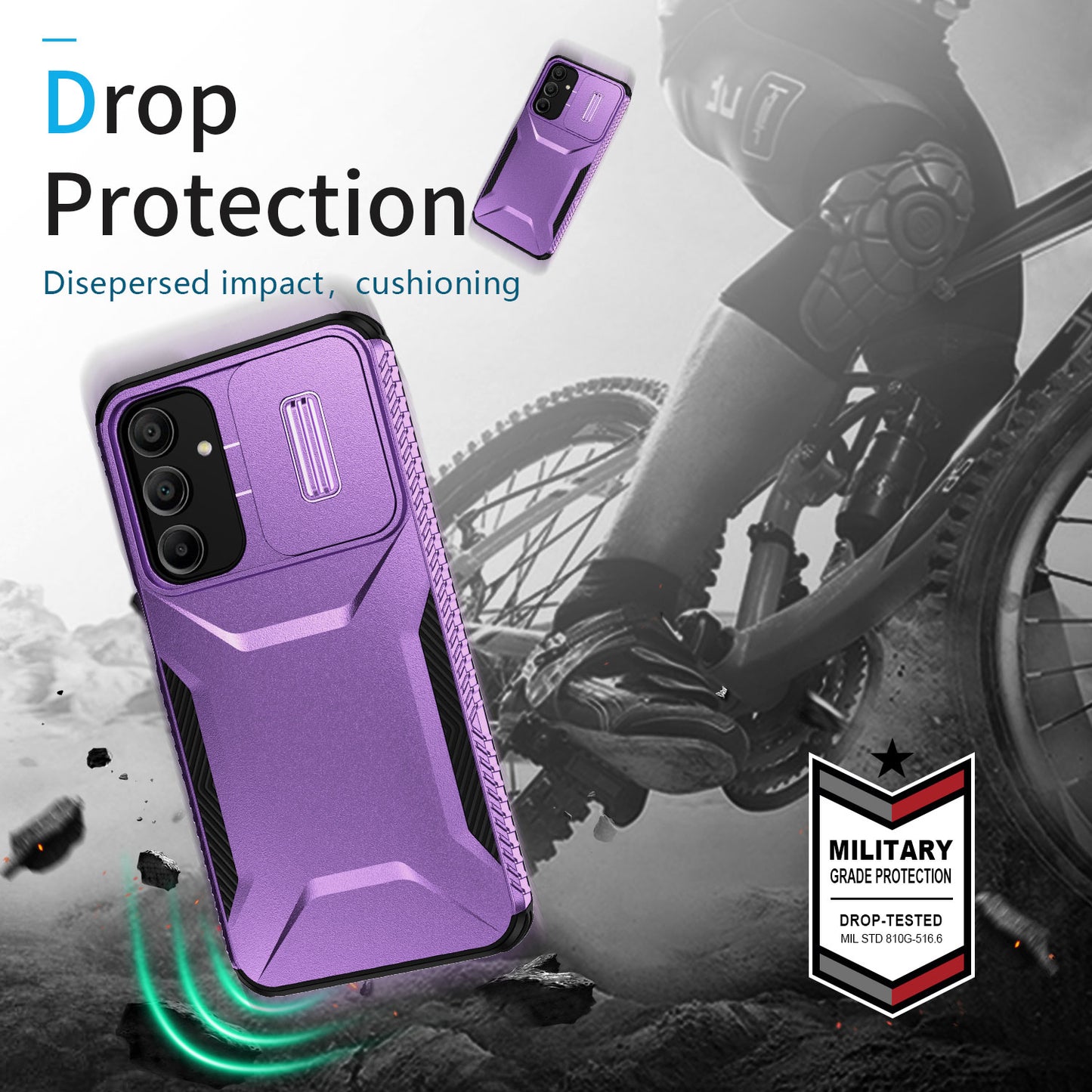 For Samsung Galaxy A16 5G / A16 4G Case Camshield TPU+PC Phone Cover Non-Slip Side Edge - Purple