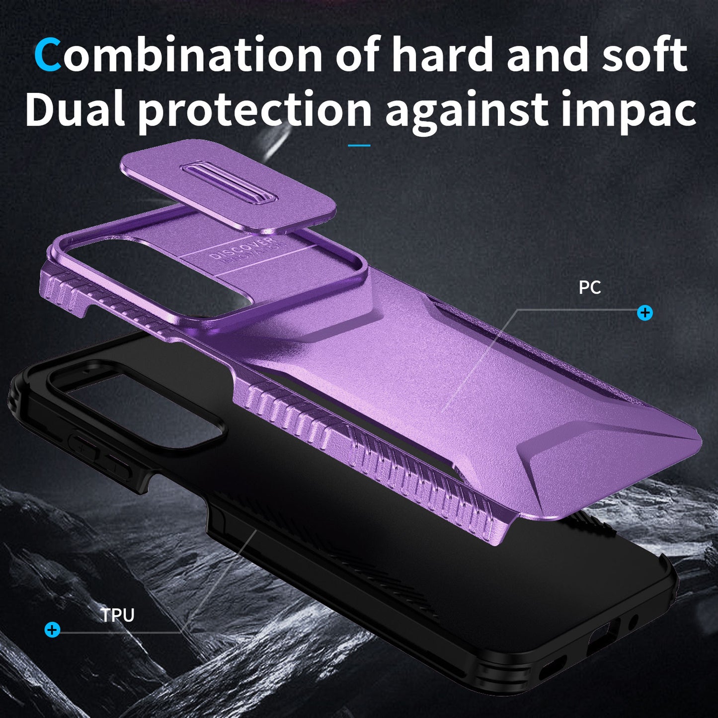 For Samsung Galaxy A16 5G / A16 4G Case Camshield TPU+PC Phone Cover Non-Slip Side Edge - Purple