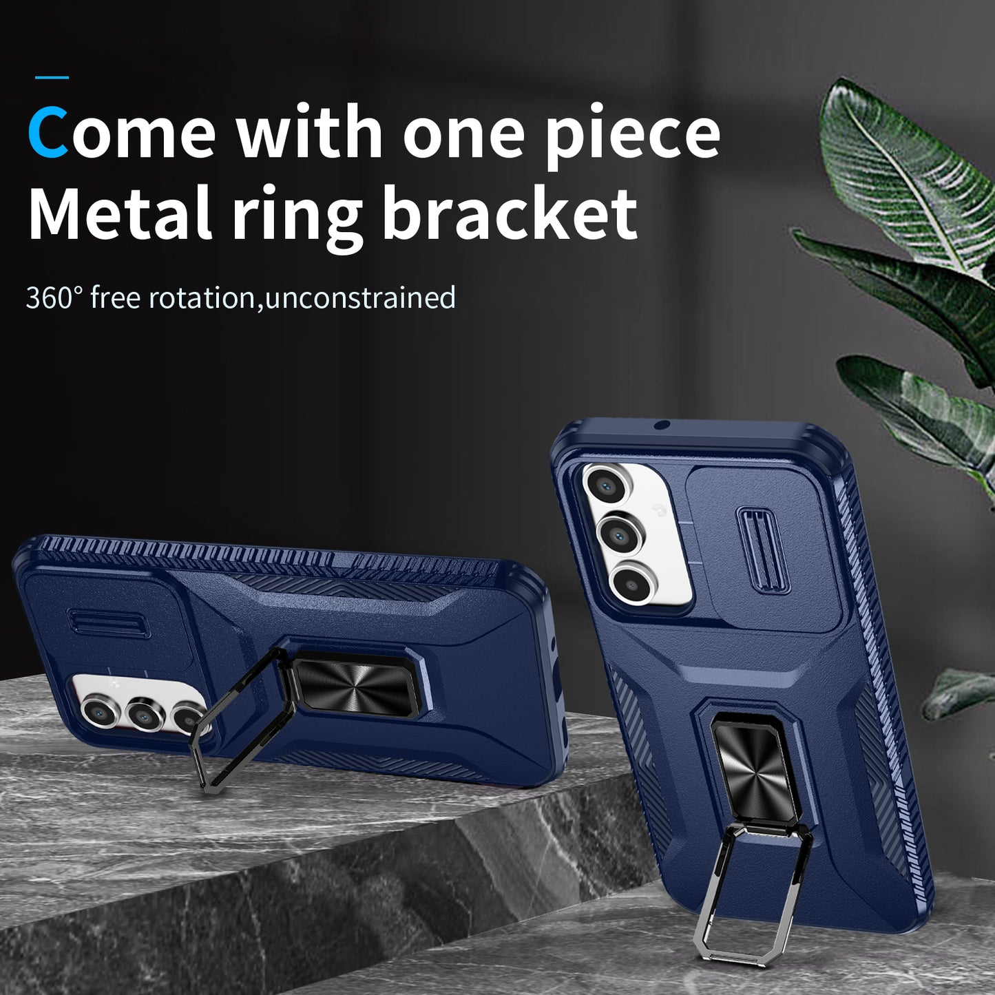 For Samsung Galaxy A16 5G / A16 4G Case Camshield Kickstand TPU+PC Anti-Slip Phone Cover - Blue