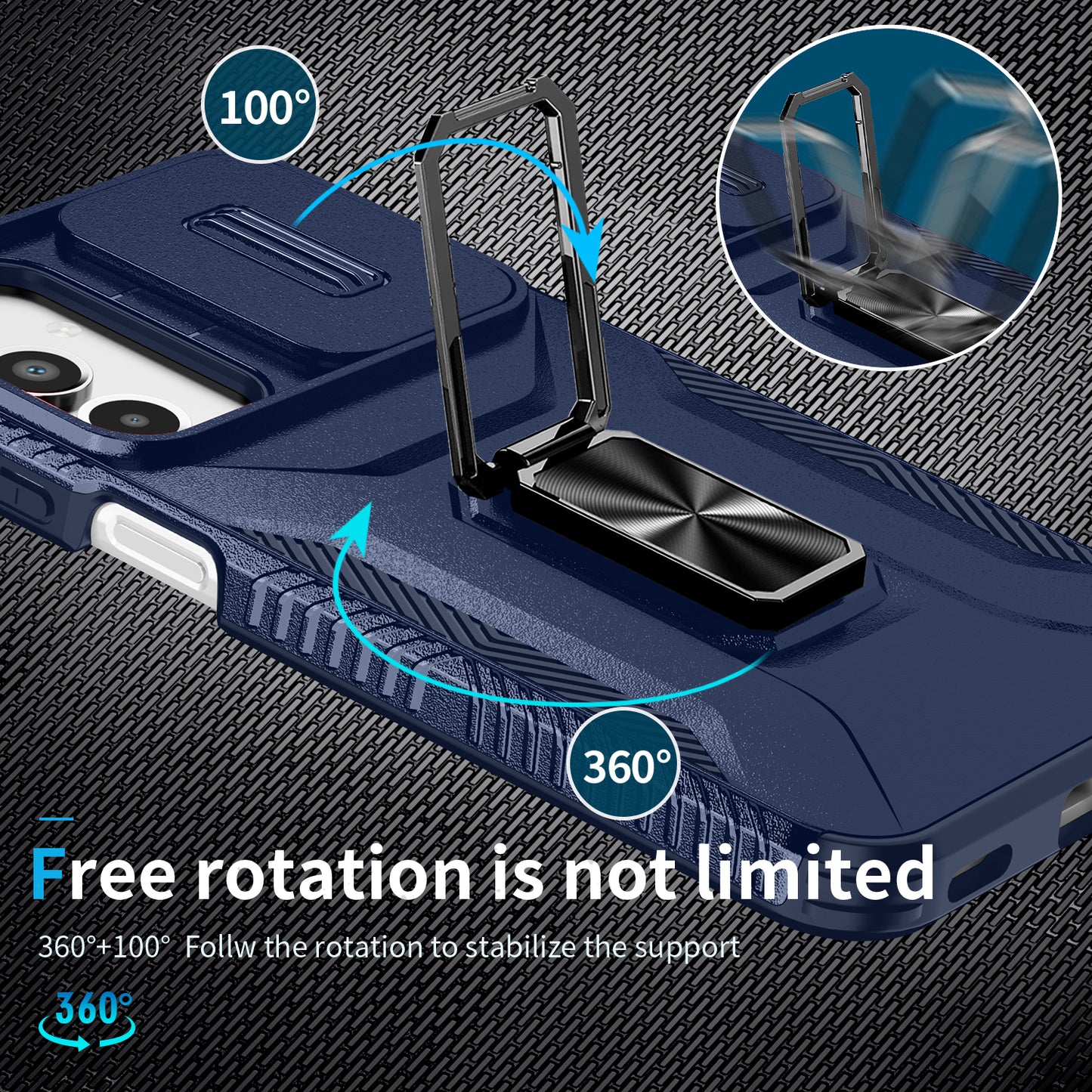 For Samsung Galaxy A16 5G / A16 4G Case Camshield Kickstand TPU+PC Anti-Slip Phone Cover - Blue