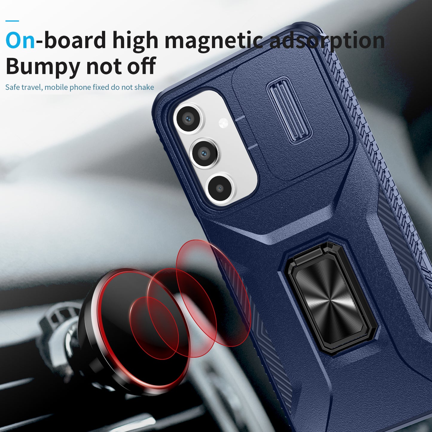 For Samsung Galaxy A16 5G / A16 4G Case Camshield Kickstand TPU+PC Anti-Slip Phone Cover - Blue