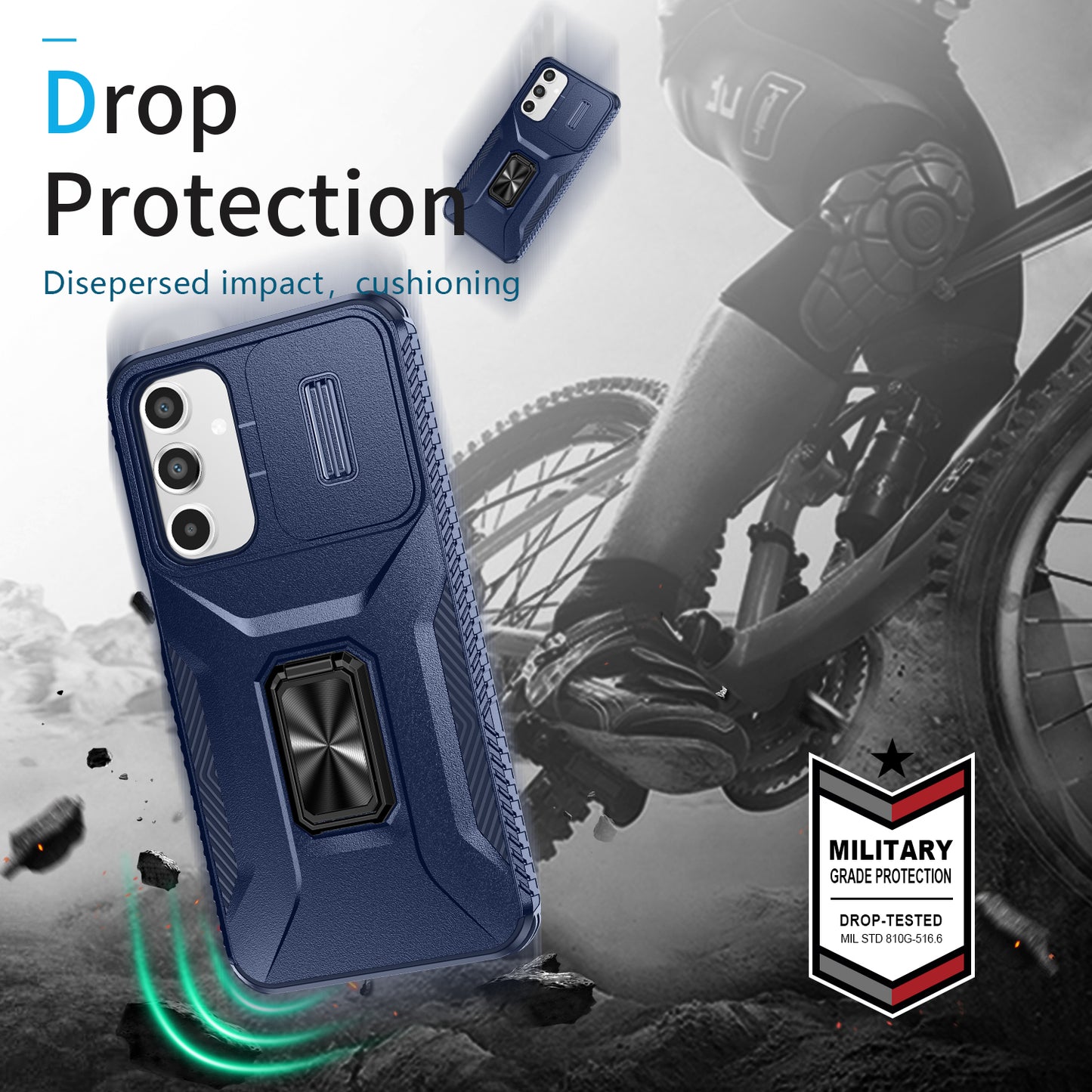 For Samsung Galaxy A16 5G / A16 4G Case Camshield Kickstand TPU+PC Anti-Slip Phone Cover - Blue