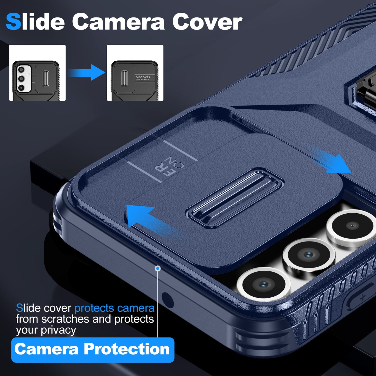 For Samsung Galaxy A16 5G / A16 4G Case Camshield Kickstand TPU+PC Anti-Slip Phone Cover - Blue