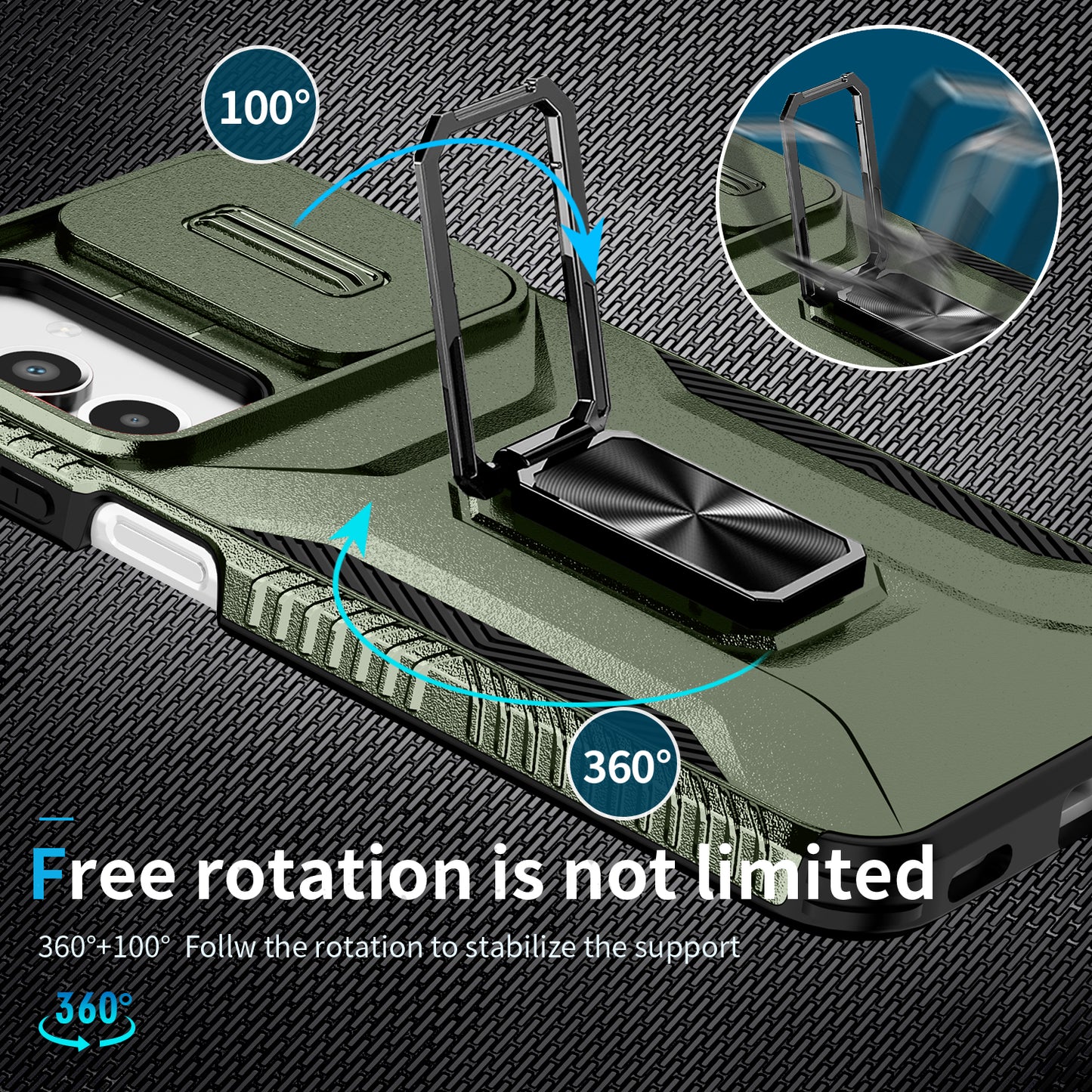 For Samsung Galaxy A16 5G / A16 4G Case Camshield Kickstand TPU+PC Anti-Slip Phone Cover - Green