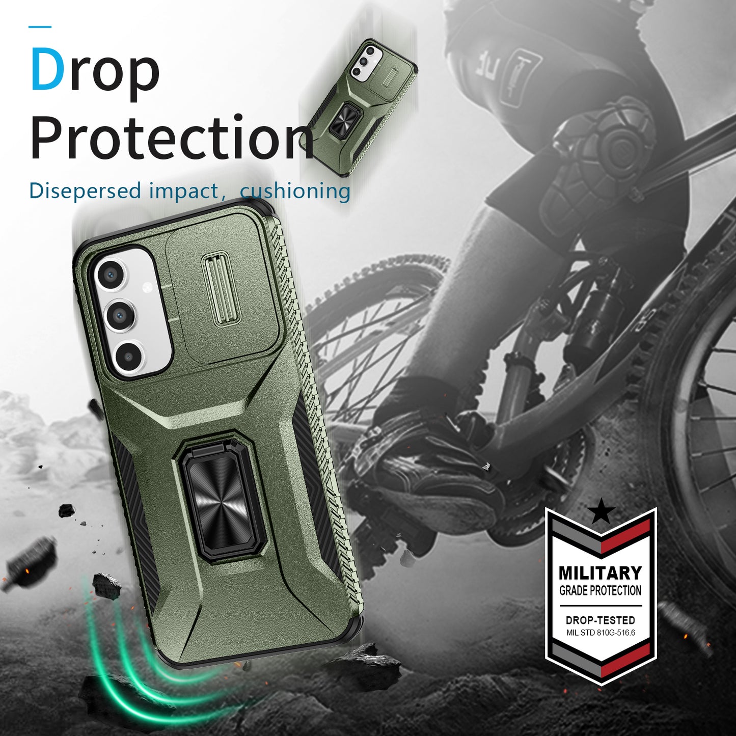 For Samsung Galaxy A16 5G / A16 4G Case Camshield Kickstand TPU+PC Anti-Slip Phone Cover - Green