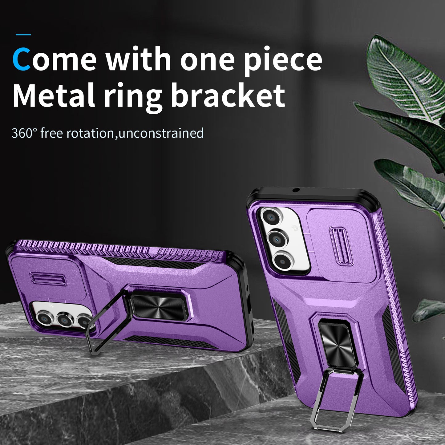 For Samsung Galaxy A16 5G / A16 4G Case Camshield Kickstand TPU+PC Anti-Slip Phone Cover - Purple