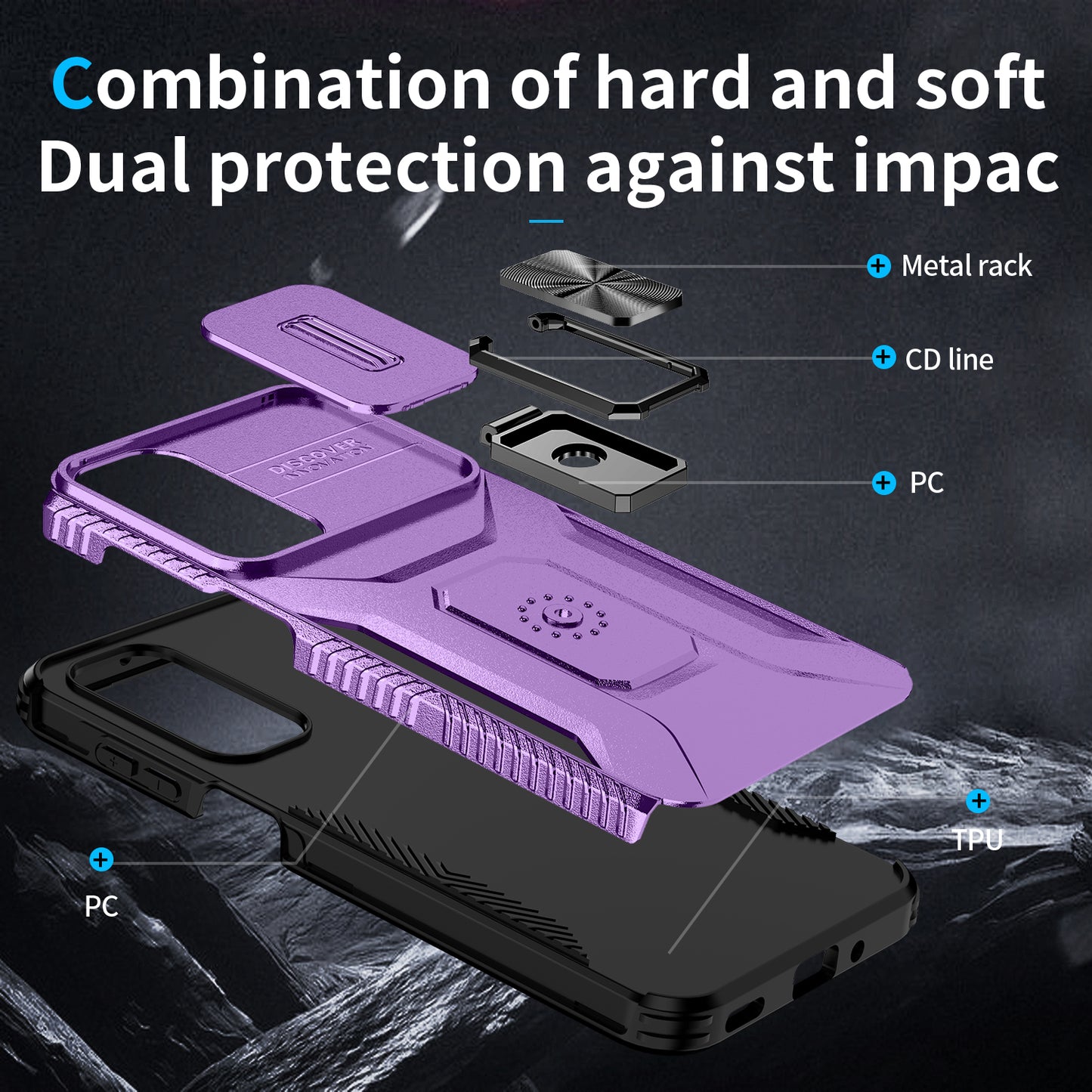 For Samsung Galaxy A16 5G / A16 4G Case Camshield Kickstand TPU+PC Anti-Slip Phone Cover - Purple