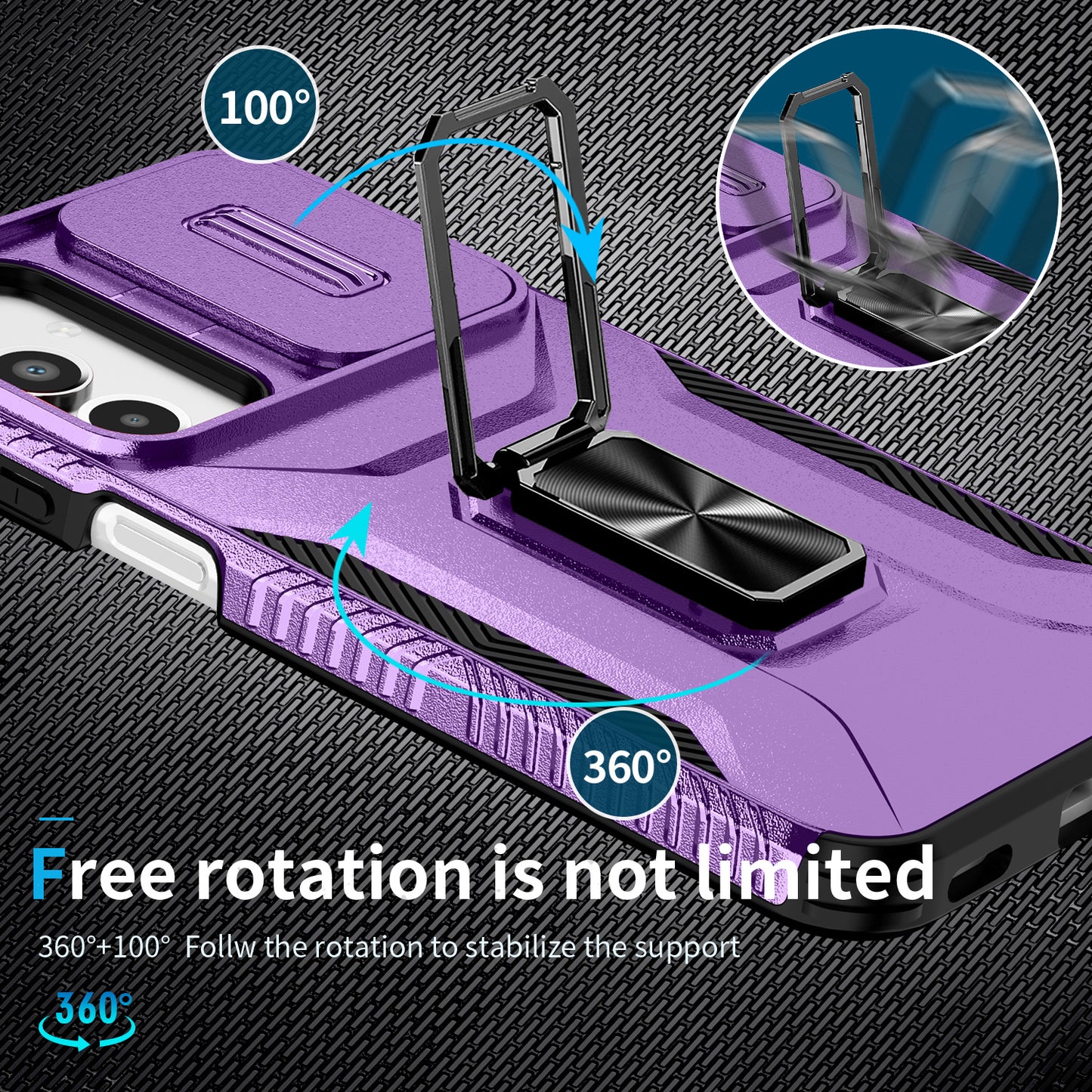 For Samsung Galaxy A16 5G / A16 4G Case Camshield Kickstand TPU+PC Anti-Slip Phone Cover - Purple