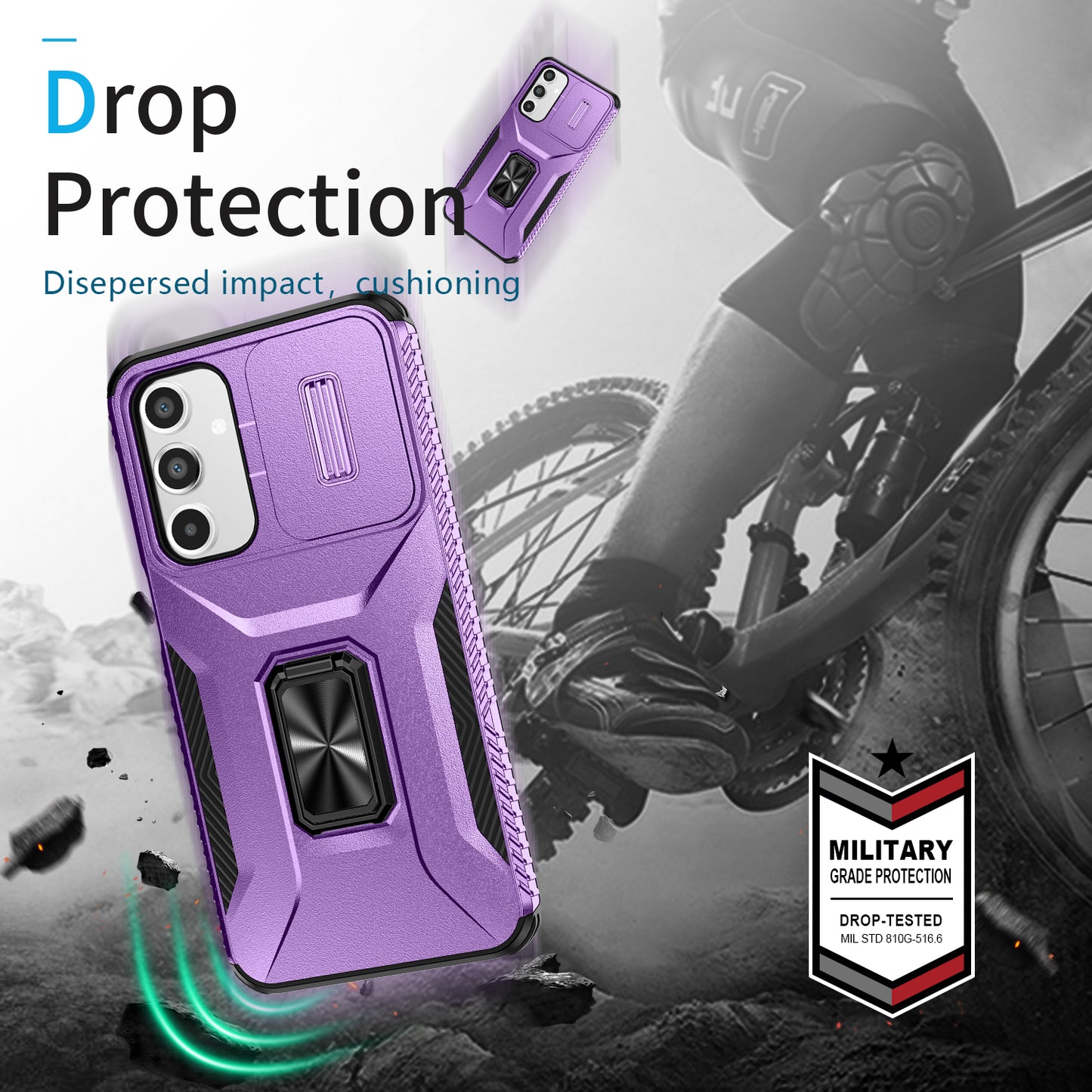 For Samsung Galaxy A16 5G / A16 4G Case Camshield Kickstand TPU+PC Anti-Slip Phone Cover - Purple