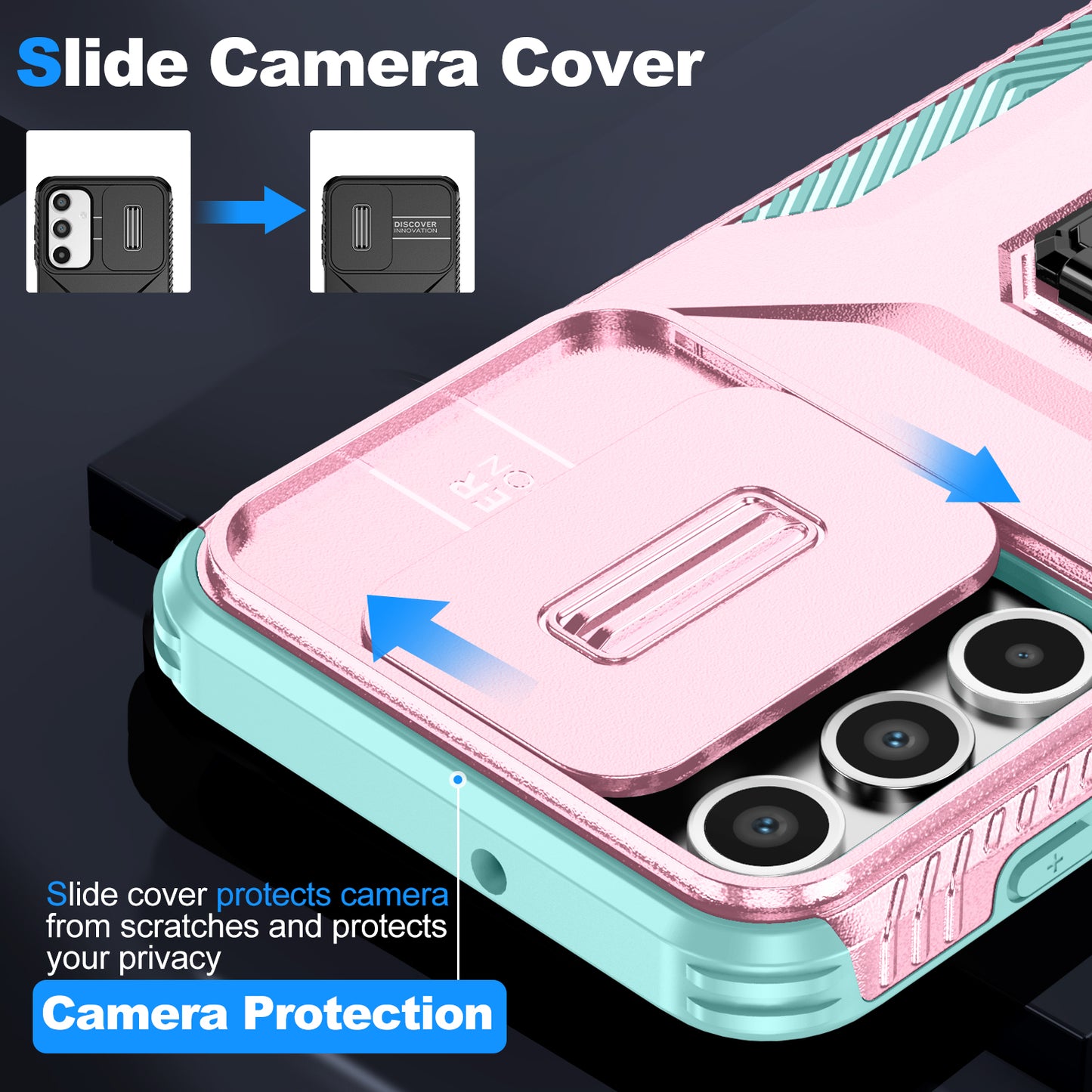 For Samsung Galaxy A16 5G / A16 4G Case Camshield Kickstand TPU+PC Anti-Slip Phone Cover - Pink+Grey Green