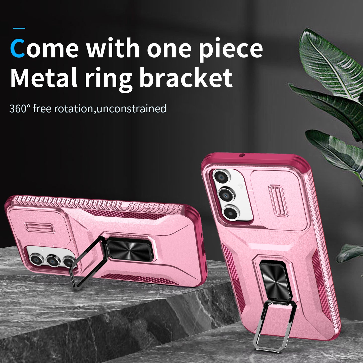 For Samsung Galaxy A16 5G / A16 4G Case Camshield Kickstand TPU+PC Anti-Slip Phone Cover - Pink+Wine Red