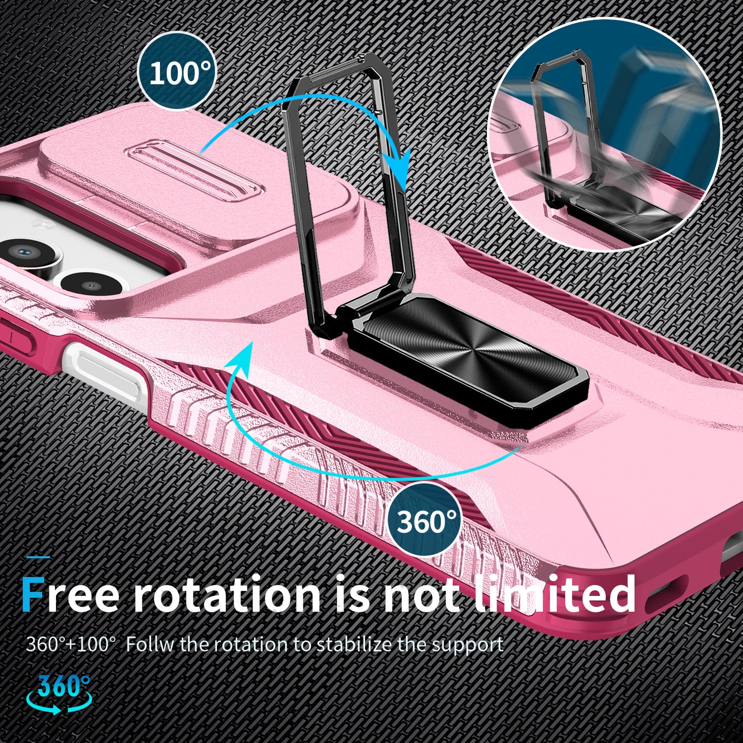 For Samsung Galaxy A16 5G / A16 4G Case Camshield Kickstand TPU+PC Anti-Slip Phone Cover - Pink+Wine Red