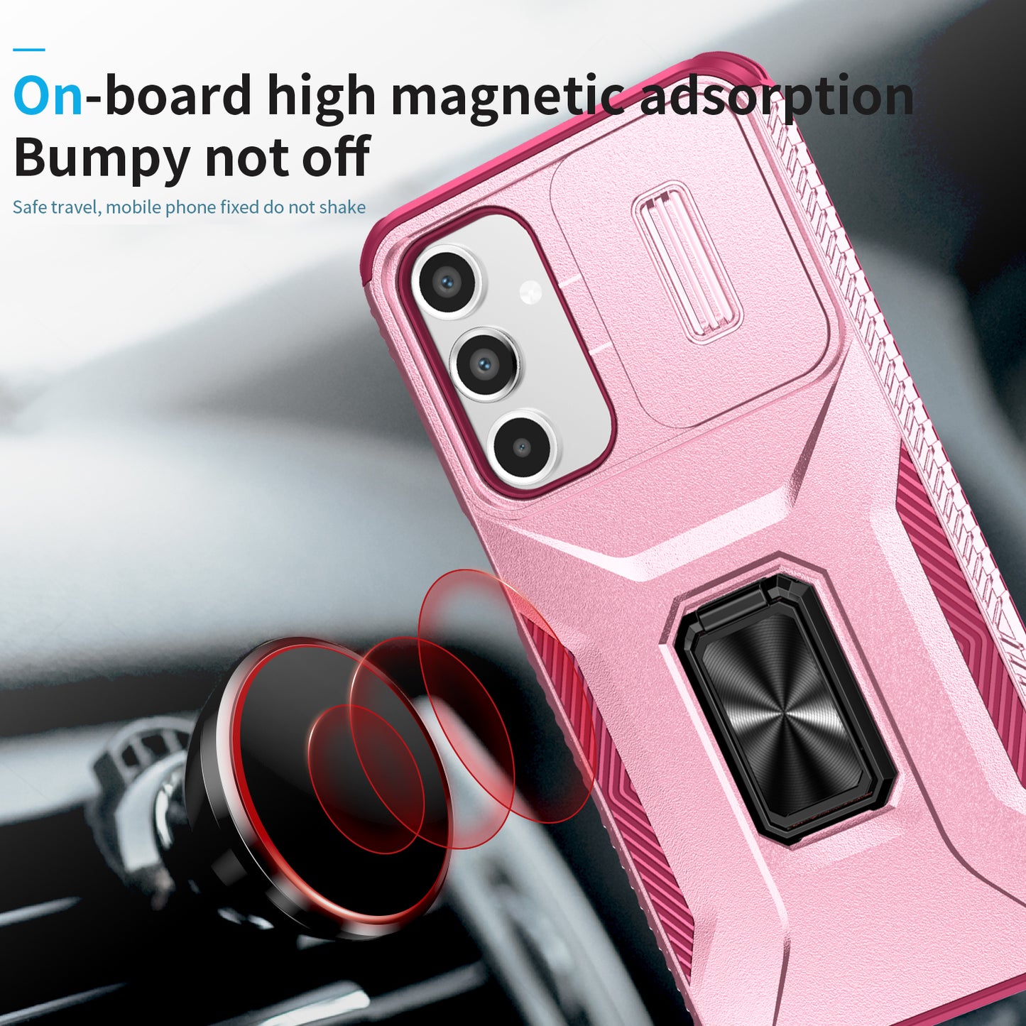 For Samsung Galaxy A16 5G / A16 4G Case Camshield Kickstand TPU+PC Anti-Slip Phone Cover - Pink+Wine Red