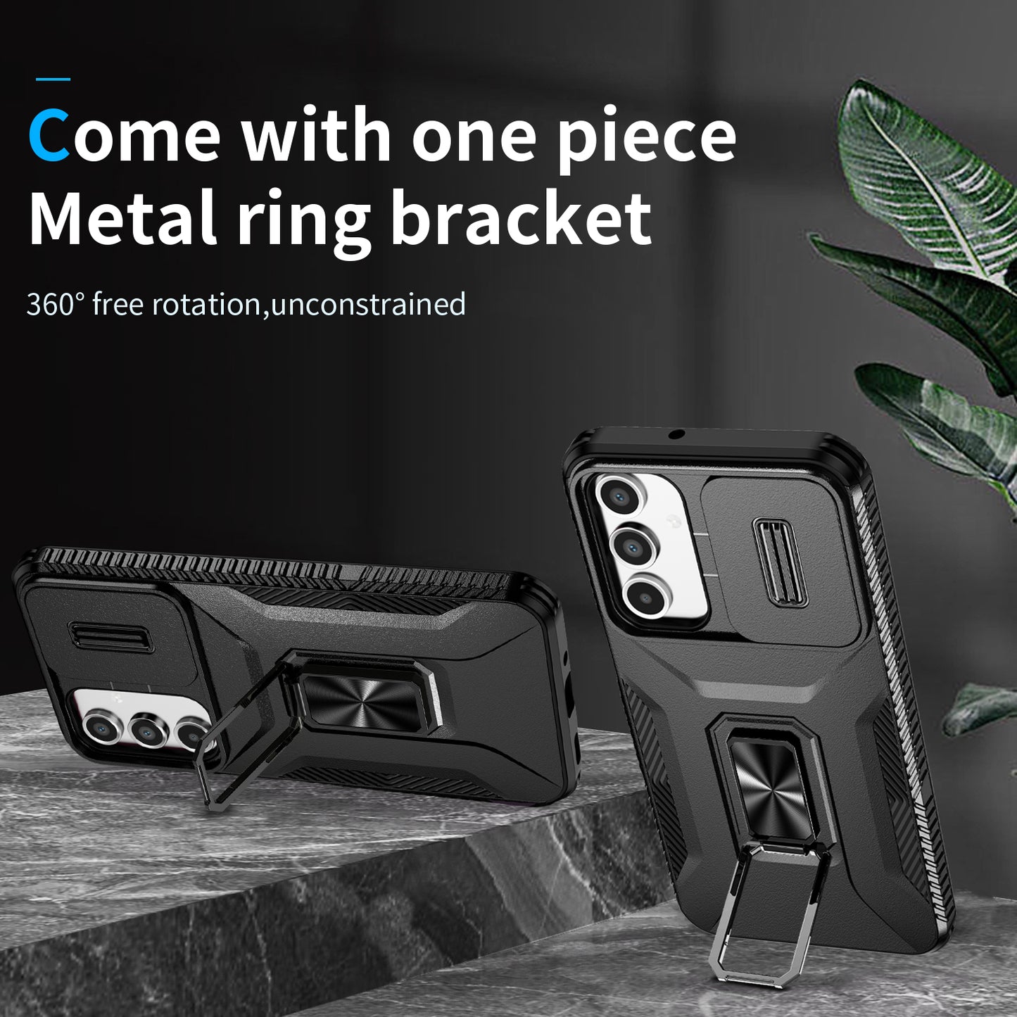 For Samsung Galaxy A16 5G / A16 4G Case Camshield Kickstand TPU+PC Anti-Slip Phone Cover - Black