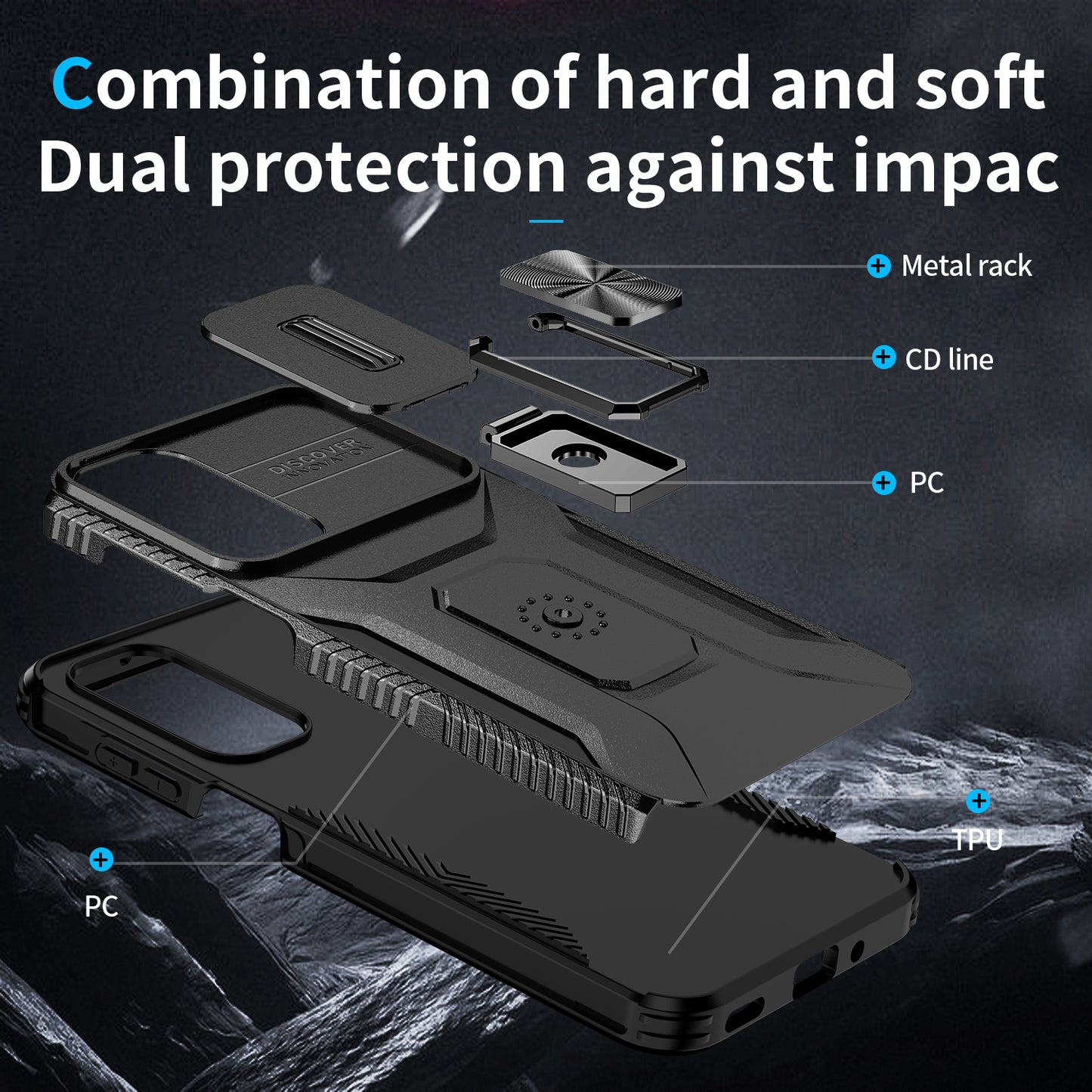 For Samsung Galaxy A16 5G / A16 4G Case Camshield Kickstand TPU+PC Anti-Slip Phone Cover - Black