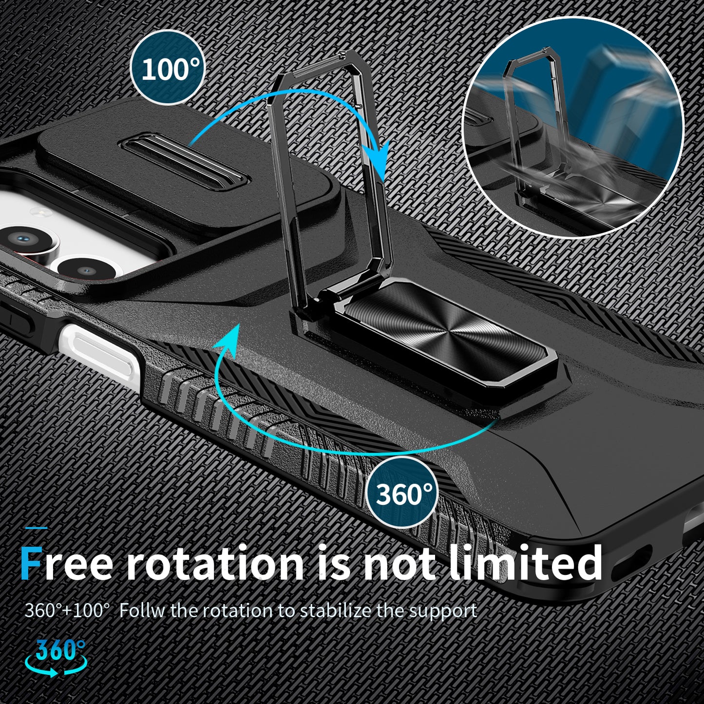 For Samsung Galaxy A16 5G / A16 4G Case Camshield Kickstand TPU+PC Anti-Slip Phone Cover - Black