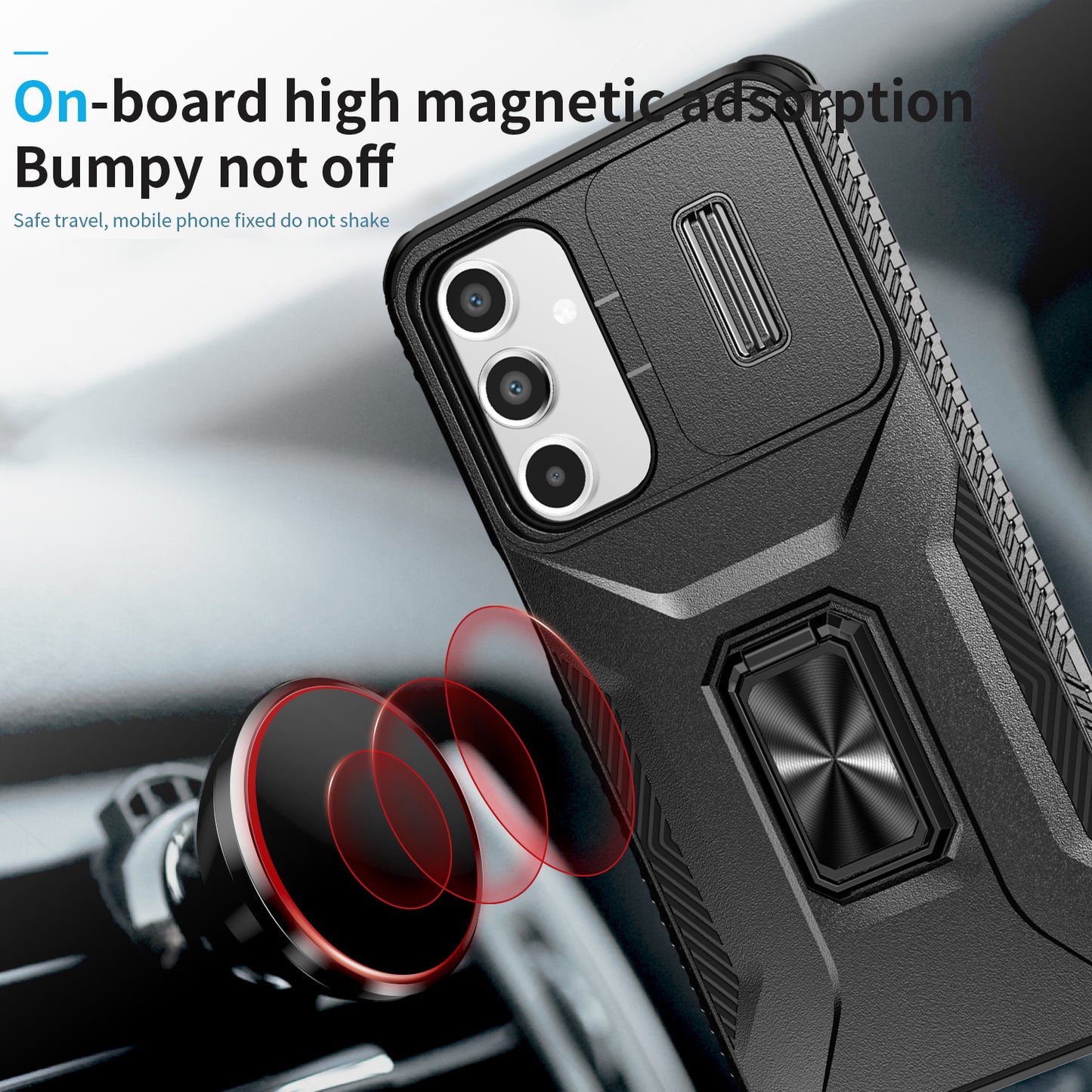 For Samsung Galaxy A16 5G / A16 4G Case Camshield Kickstand TPU+PC Anti-Slip Phone Cover - Black