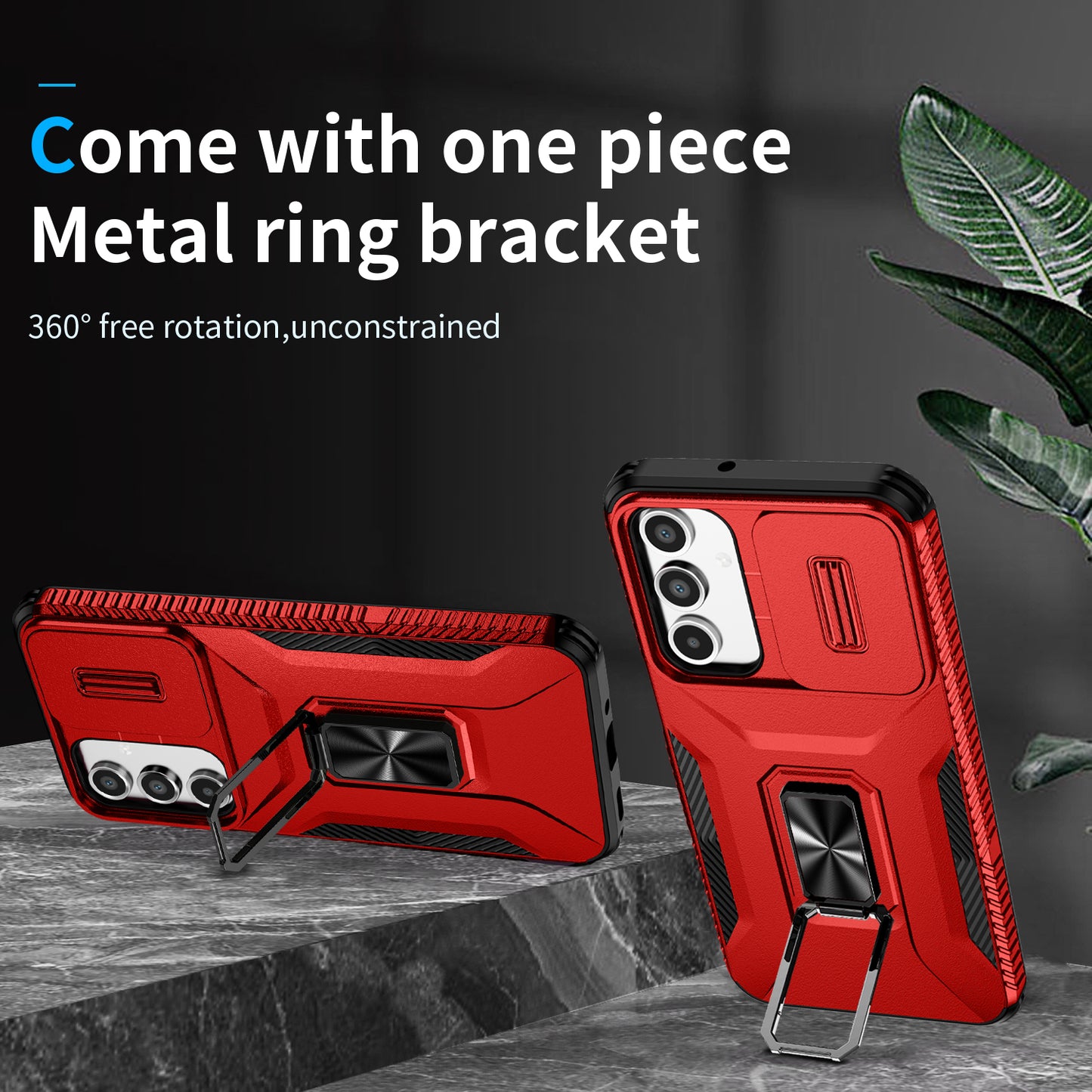 For Samsung Galaxy A16 5G / A16 4G Case Camshield Kickstand TPU+PC Anti-Slip Phone Cover - Red