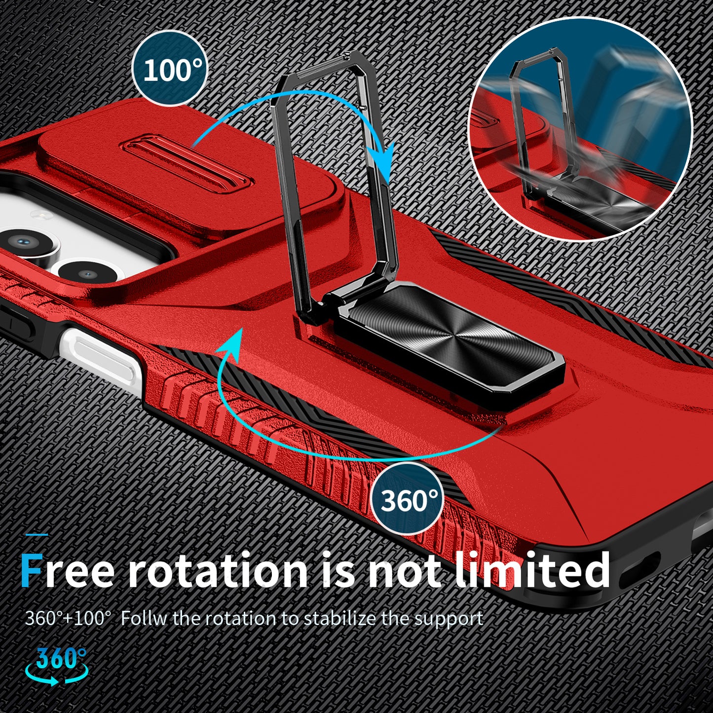 For Samsung Galaxy A16 5G / A16 4G Case Camshield Kickstand TPU+PC Anti-Slip Phone Cover - Red