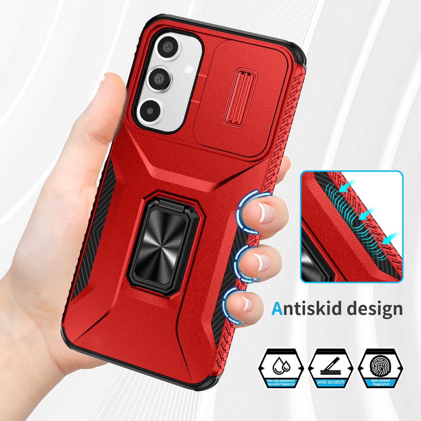 For Samsung Galaxy A16 5G / A16 4G Case Camshield Kickstand TPU+PC Anti-Slip Phone Cover - Red