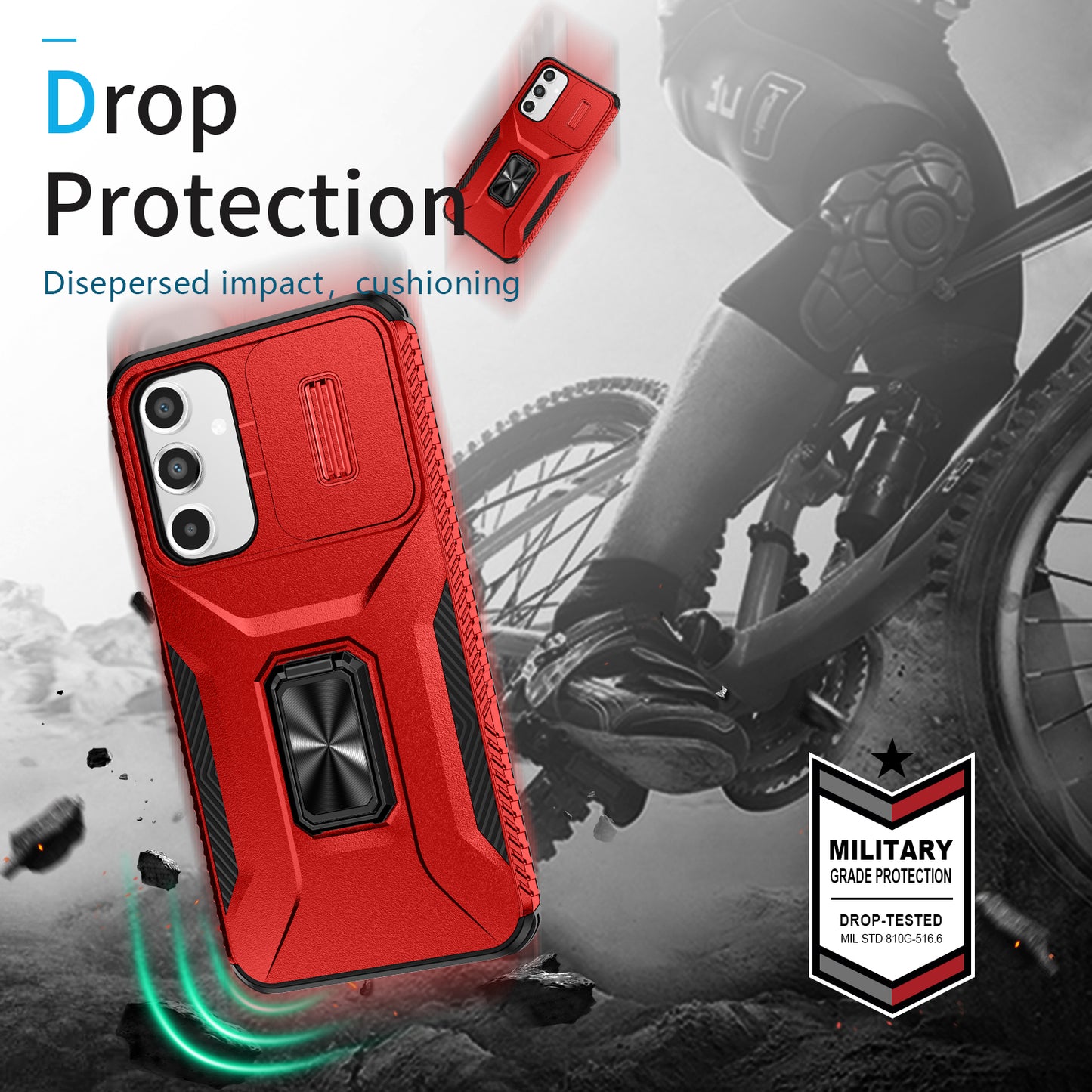 For Samsung Galaxy A16 5G / A16 4G Case Camshield Kickstand TPU+PC Anti-Slip Phone Cover - Red