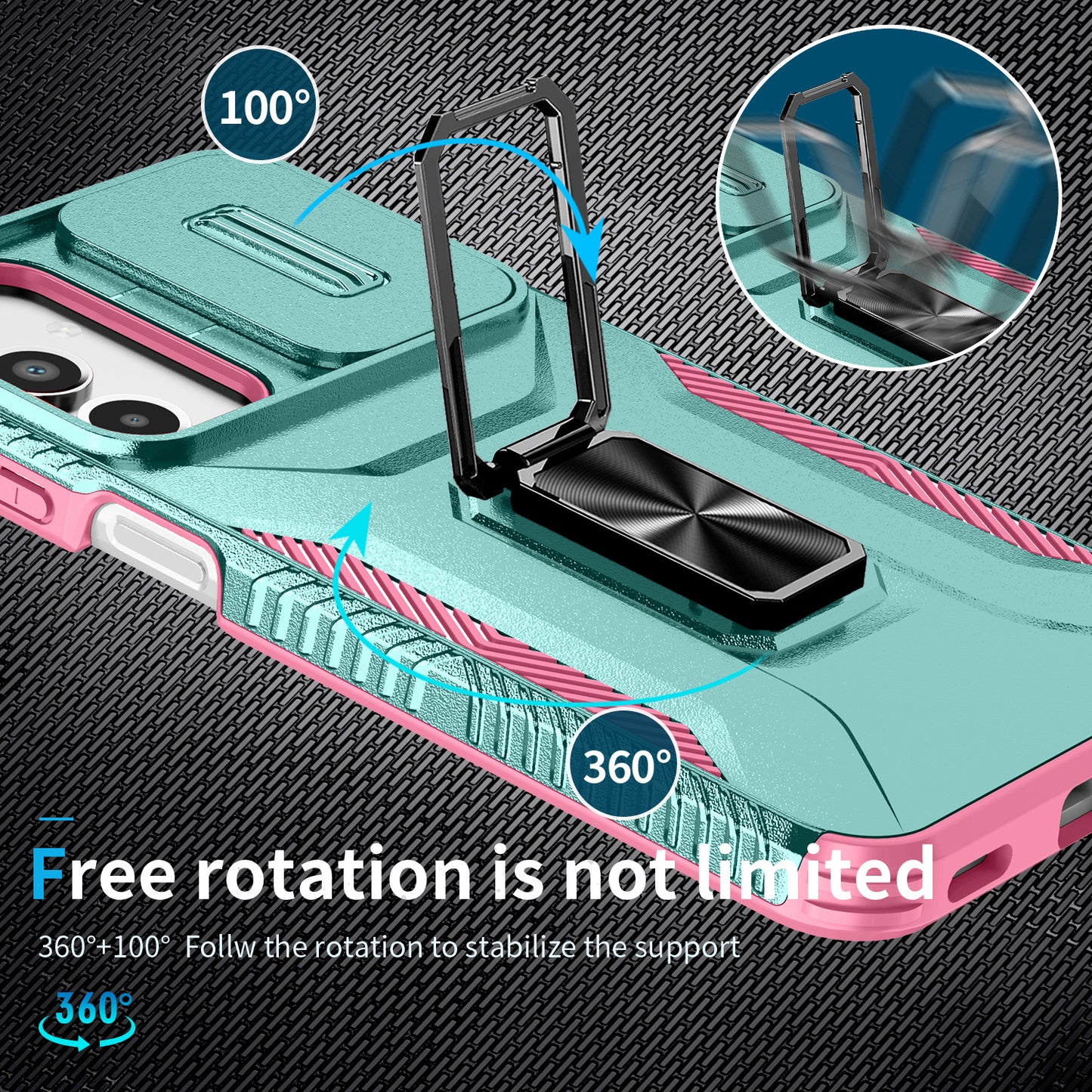 For Samsung Galaxy A16 5G / A16 4G Case Camshield Kickstand TPU+PC Anti-Slip Phone Cover - Grey Green+Pink