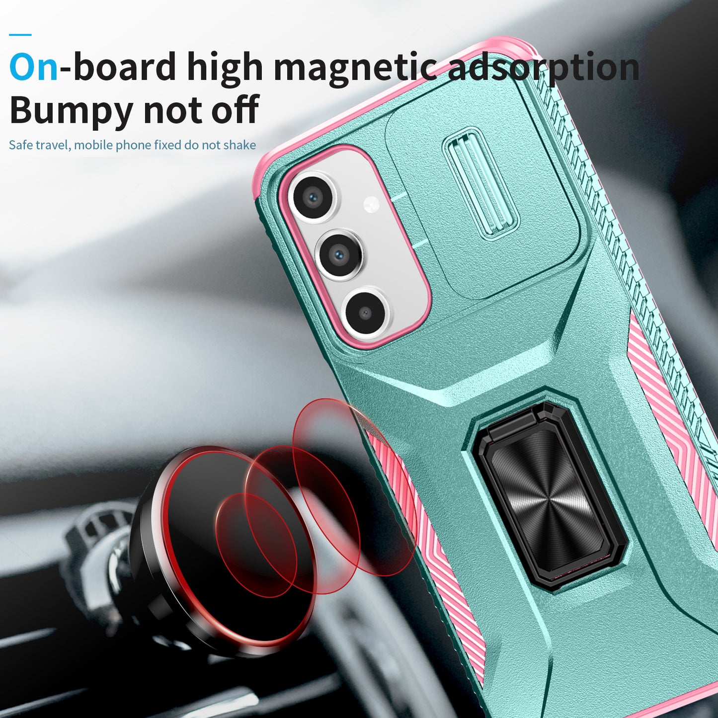 For Samsung Galaxy A16 5G / A16 4G Case Camshield Kickstand TPU+PC Anti-Slip Phone Cover - Grey Green+Pink