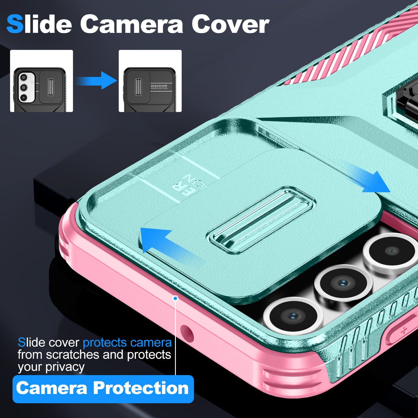 For Samsung Galaxy A16 5G / A16 4G Case Camshield Kickstand TPU+PC Anti-Slip Phone Cover - Grey Green+Pink