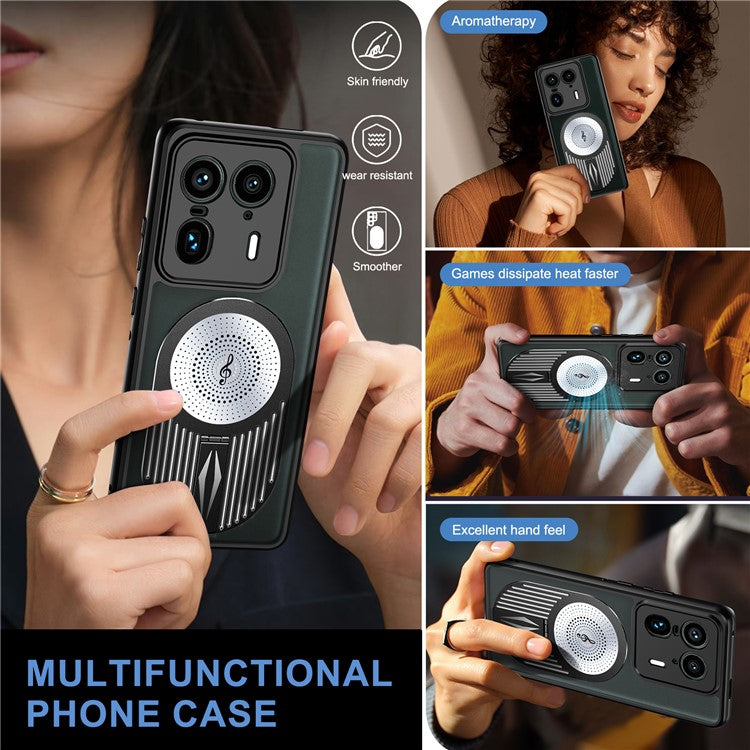 For Motorola Moto X50 Ultra 5G / Edge 50 Ultra 5G Magnetic Case Heat Dissipation Aromatherapy Kickstand Silicone+PC Phone Cover - Black