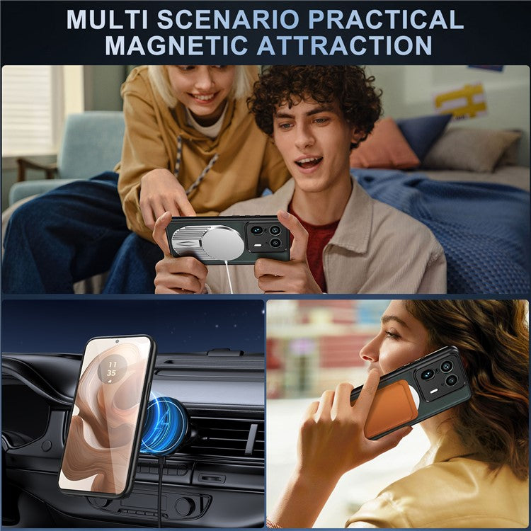 For Motorola Moto X50 Ultra 5G / Edge 50 Ultra 5G Magnetic Case Heat Dissipation Aromatherapy Kickstand Silicone+PC Phone Cover - Silver