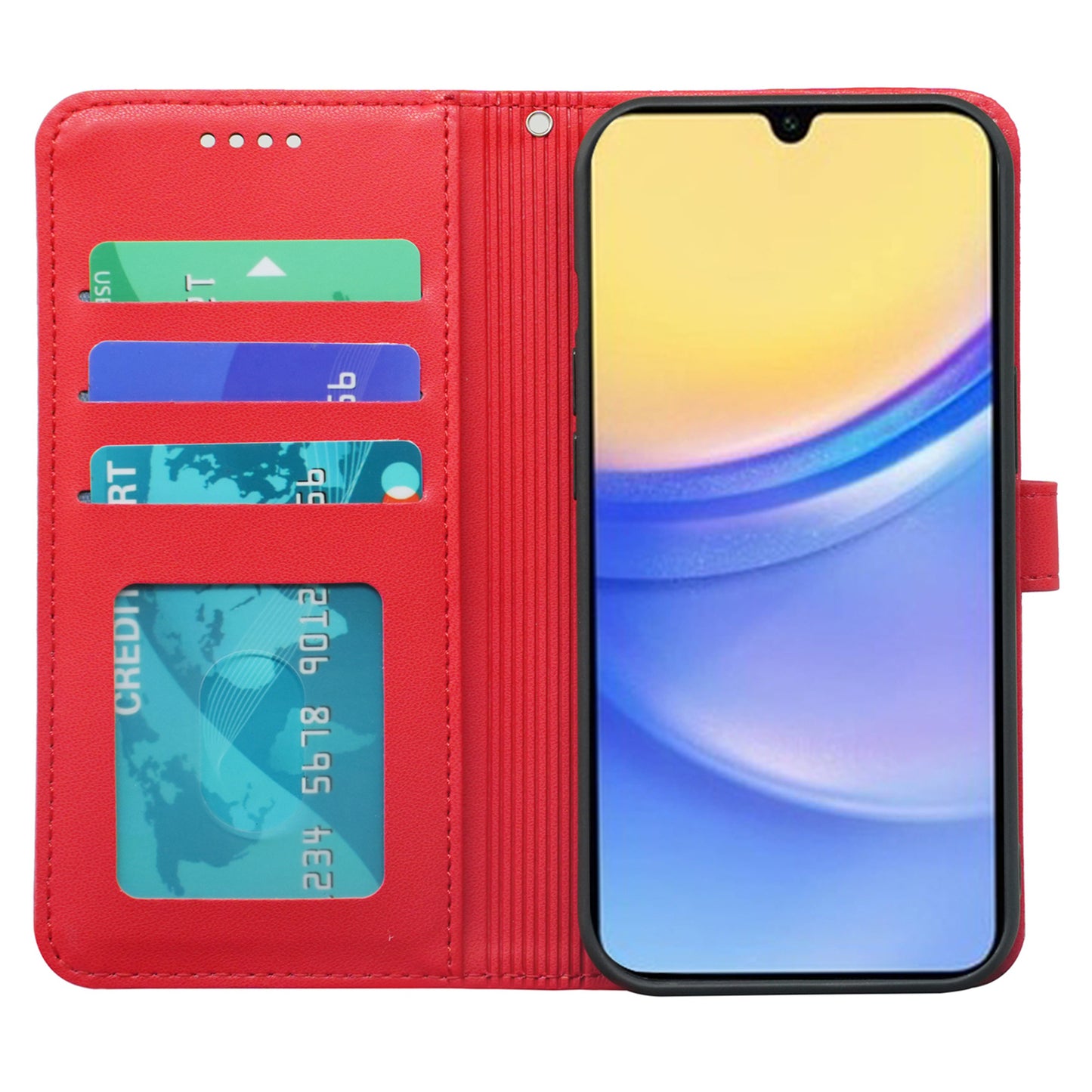 For Samsung Galaxy A16 5G / A16 4G Wallet Case Magnetic Snap Leather Phone Cover with Strap - Red