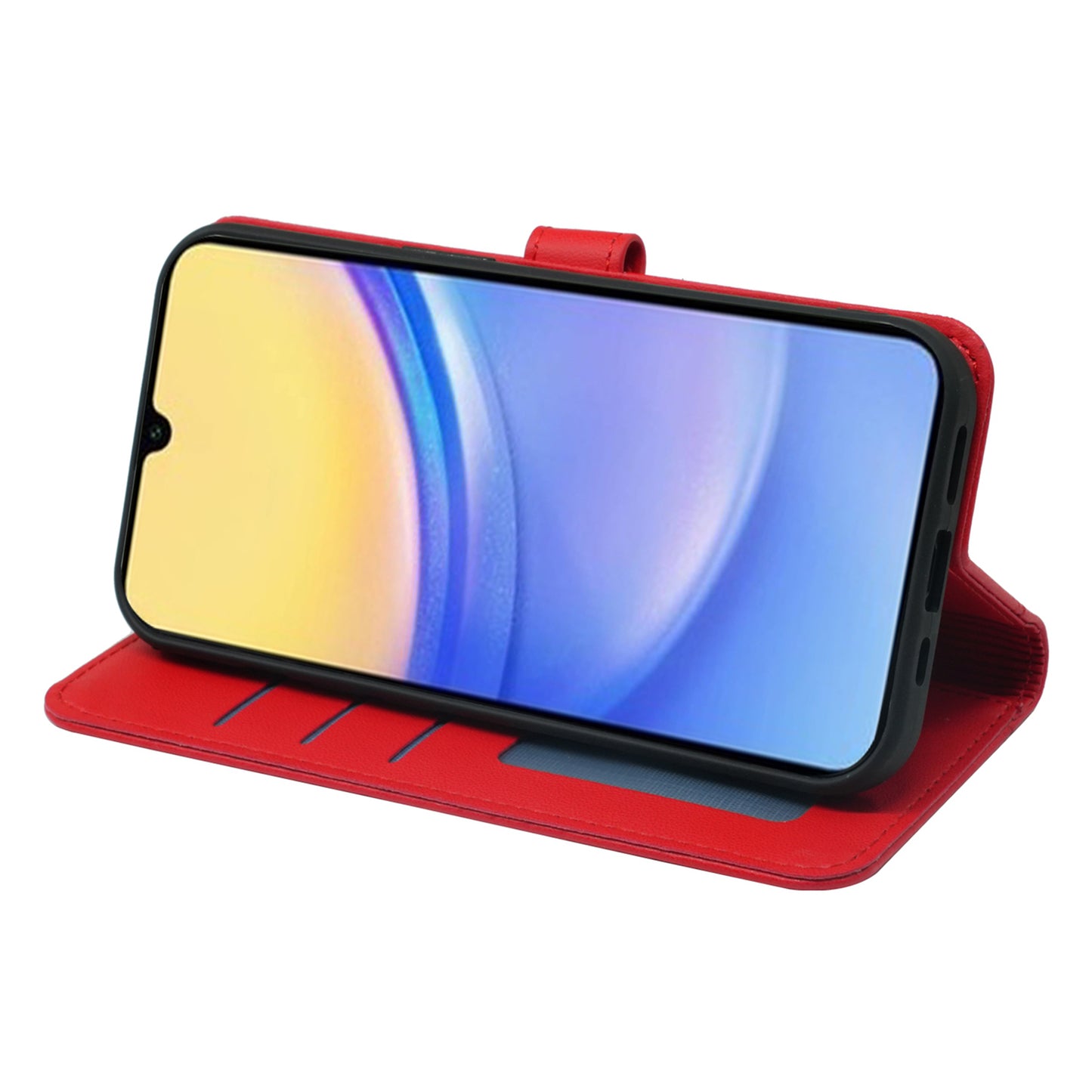 For Samsung Galaxy A16 5G / A16 4G Wallet Case Magnetic Snap Leather Phone Cover with Strap - Red