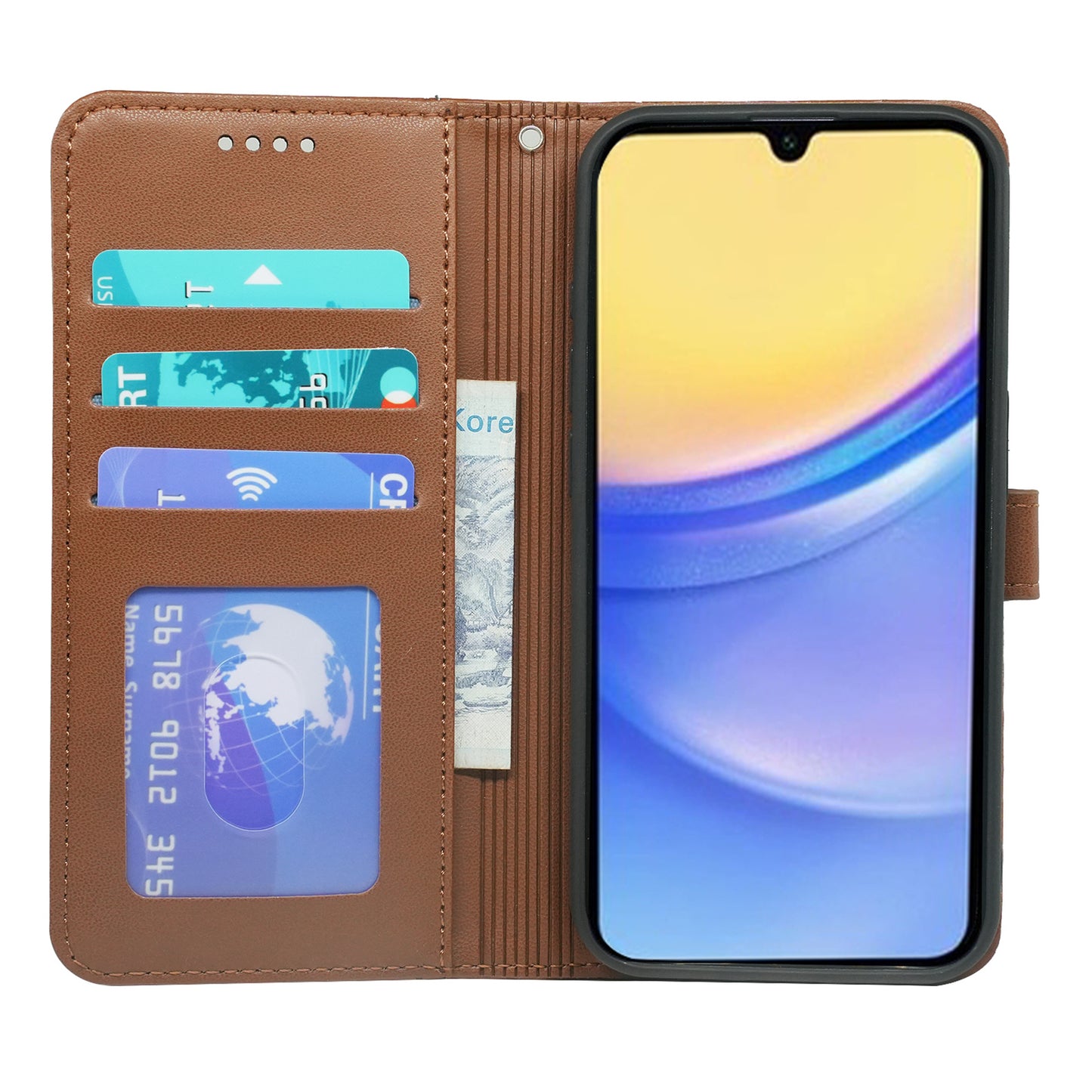 For Samsung Galaxy A16 5G / A16 4G Wallet Case Magnetic Snap Leather Phone Cover with Strap - Brown