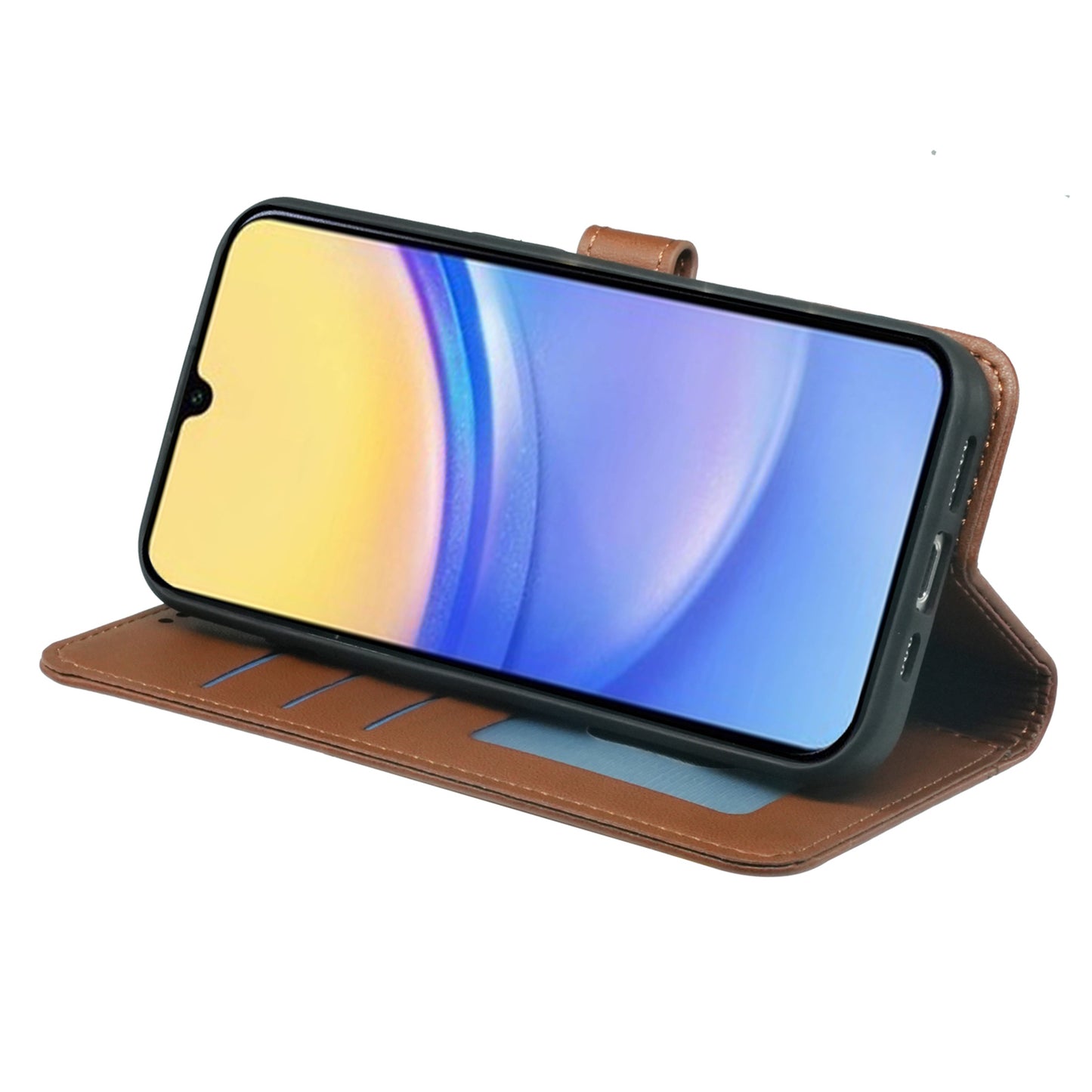 For Samsung Galaxy A16 5G / A16 4G Wallet Case Magnetic Snap Leather Phone Cover with Strap - Brown