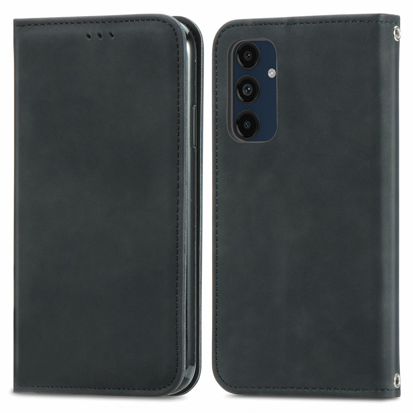 For Samsung Galaxy A16 5G / A16 4G Case Skin Touch Feeling Leather Card Holder Phone Cover Magnetic Absorption - Black