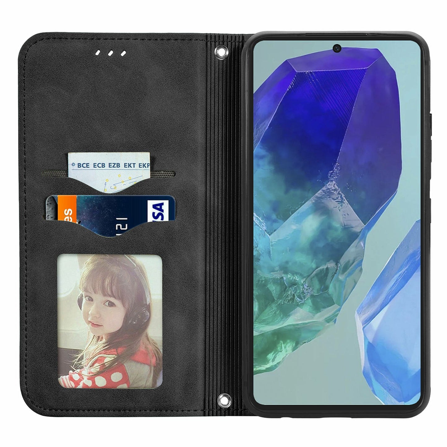 For Samsung Galaxy A16 5G / A16 4G Case Skin Touch Feeling Leather Card Holder Phone Cover Magnetic Absorption - Black