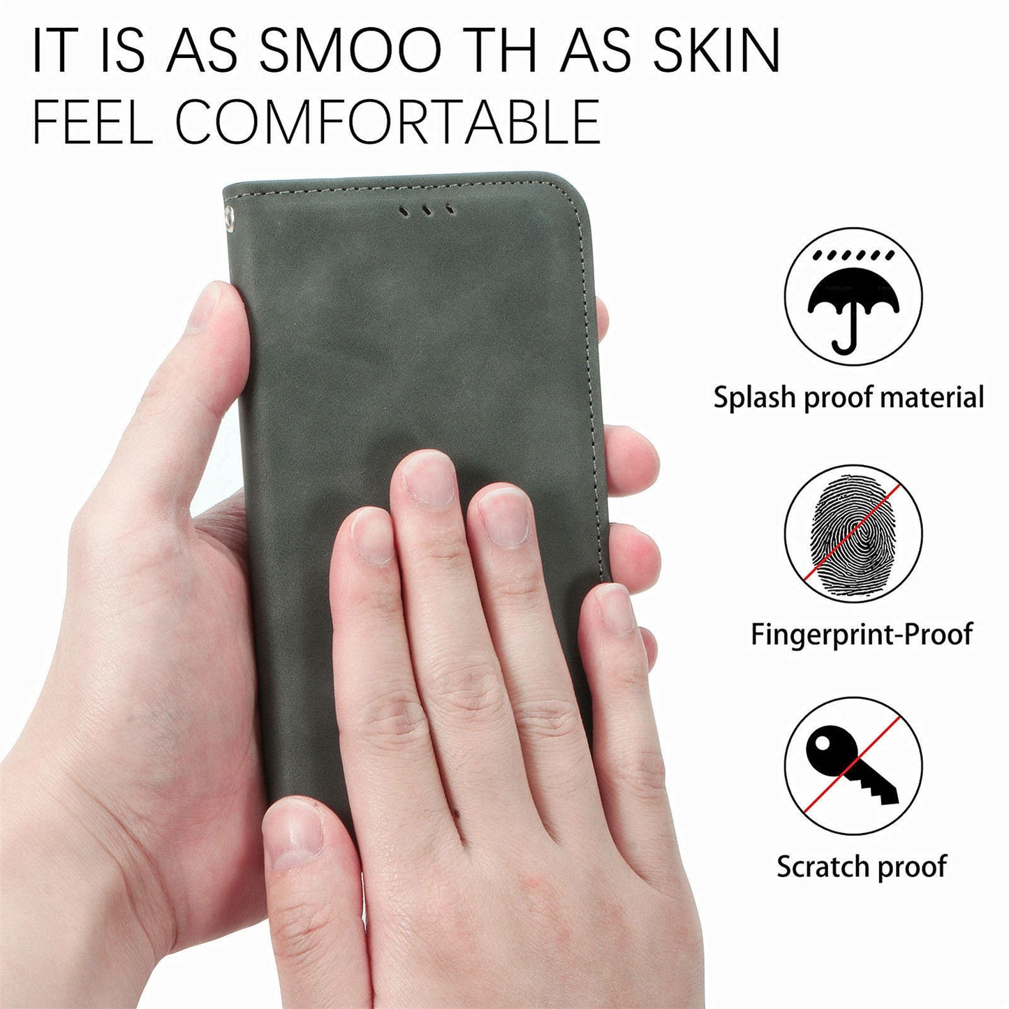 For Samsung Galaxy A16 5G / A16 4G Case Skin Touch Feeling Leather Card Holder Phone Cover Magnetic Absorption - Grey