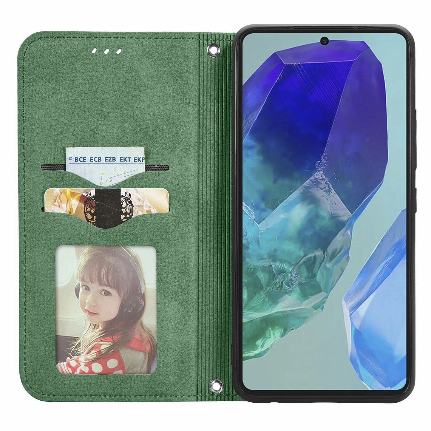 For Samsung Galaxy A16 5G / A16 4G Case Skin Touch Feeling Leather Card Holder Phone Cover Magnetic Absorption - Green
