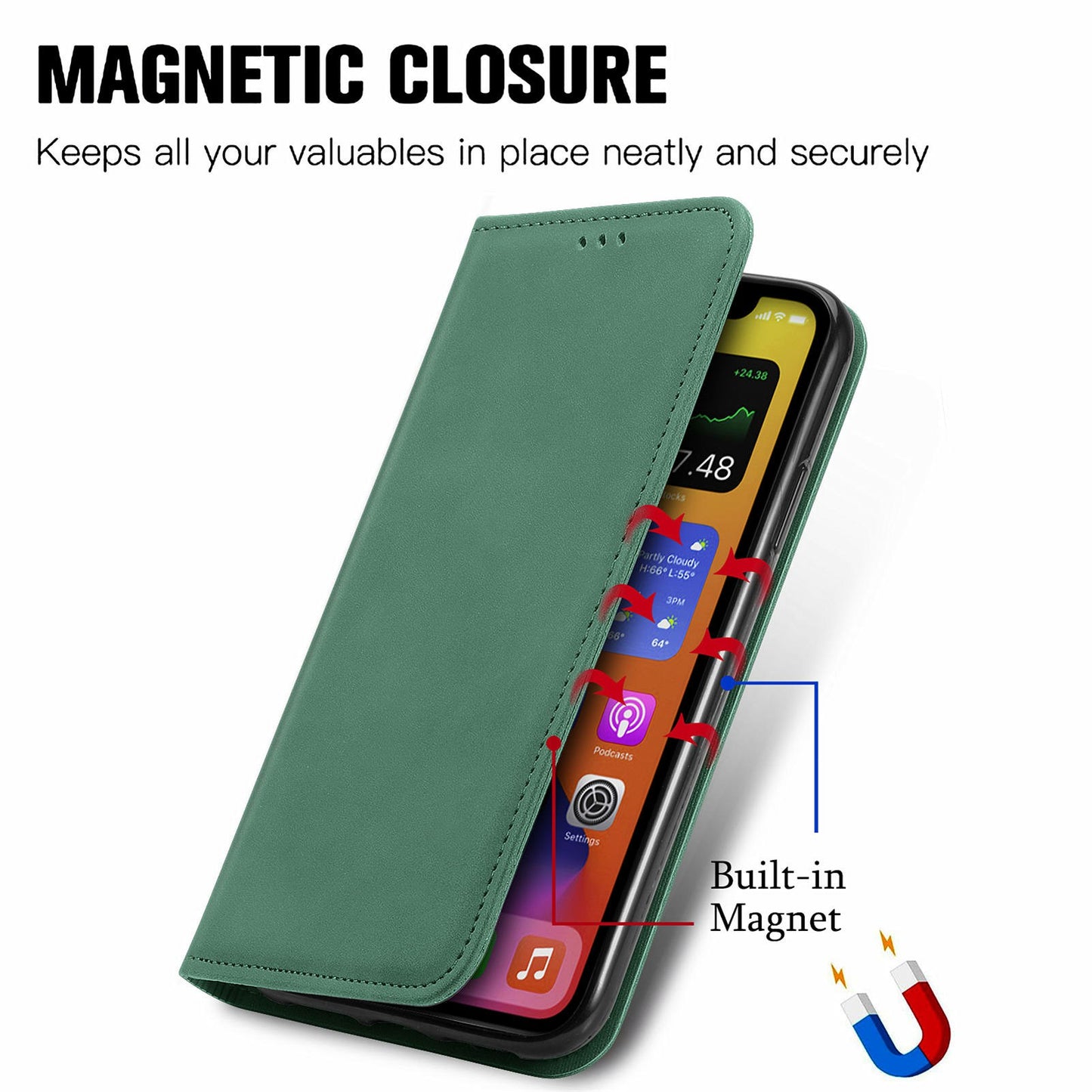 For Samsung Galaxy A16 5G / A16 4G Case Skin Touch Feeling Leather Card Holder Phone Cover Magnetic Absorption - Green