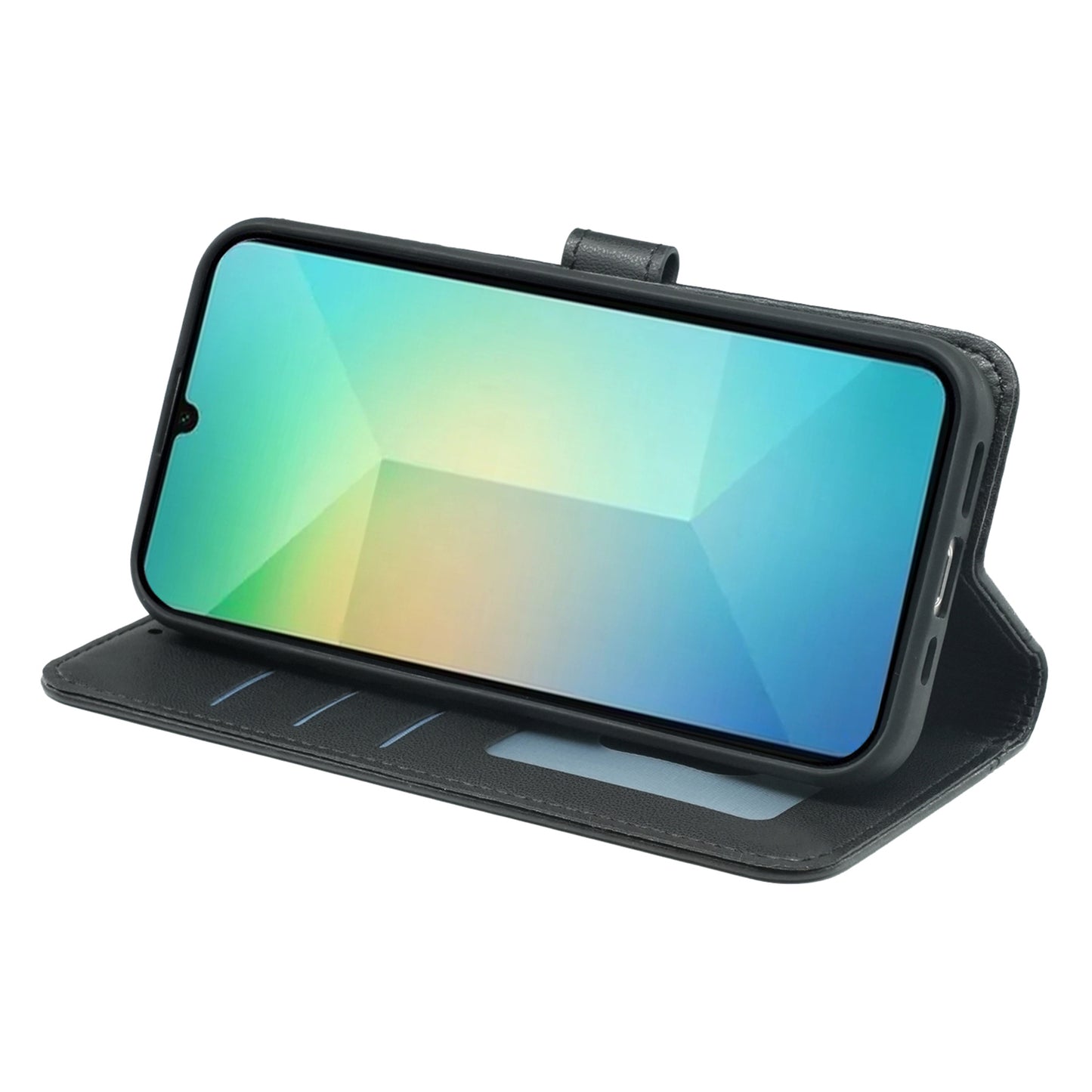 For Samsung Galaxy A06 Wallet Case Magnetic Snap Leather Phone Cover with Strap - Black