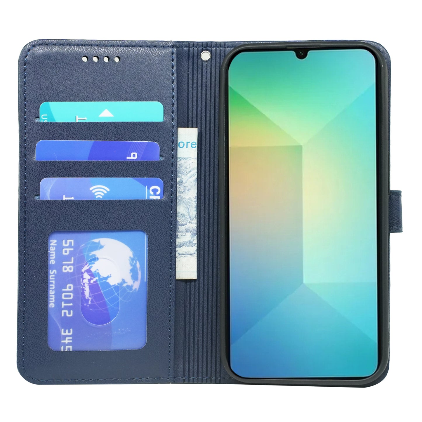 For Samsung Galaxy A06 Wallet Case Magnetic Snap Leather Phone Cover with Strap - Blue
