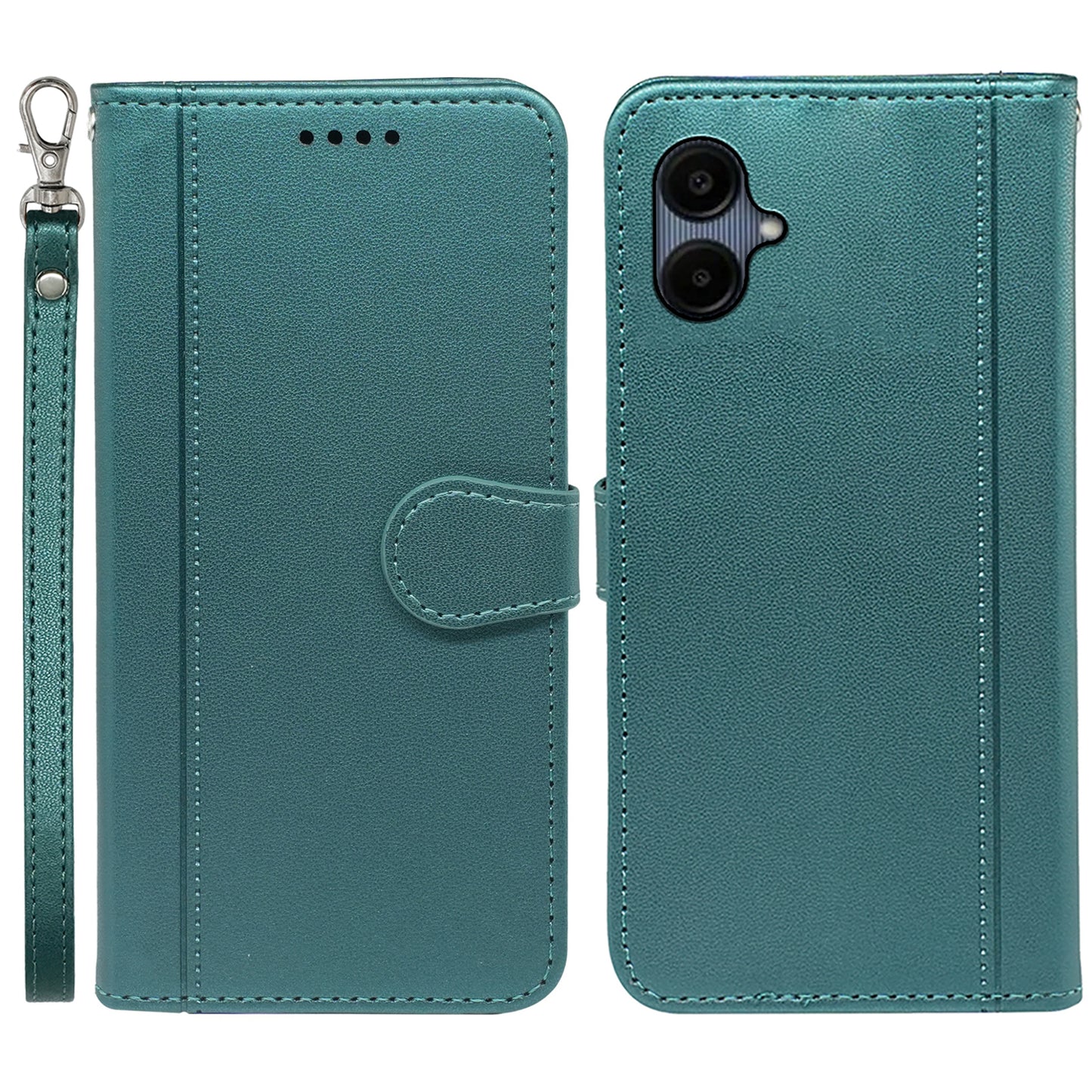 For Samsung Galaxy A06 Wallet Case Magnetic Snap Leather Phone Cover with Strap - Green