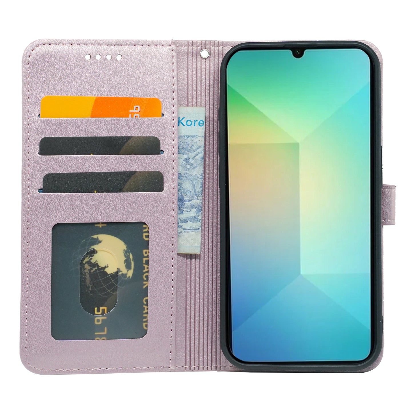 For Samsung Galaxy A06 Wallet Case Magnetic Snap Leather Phone Cover with Strap - Rose Gold