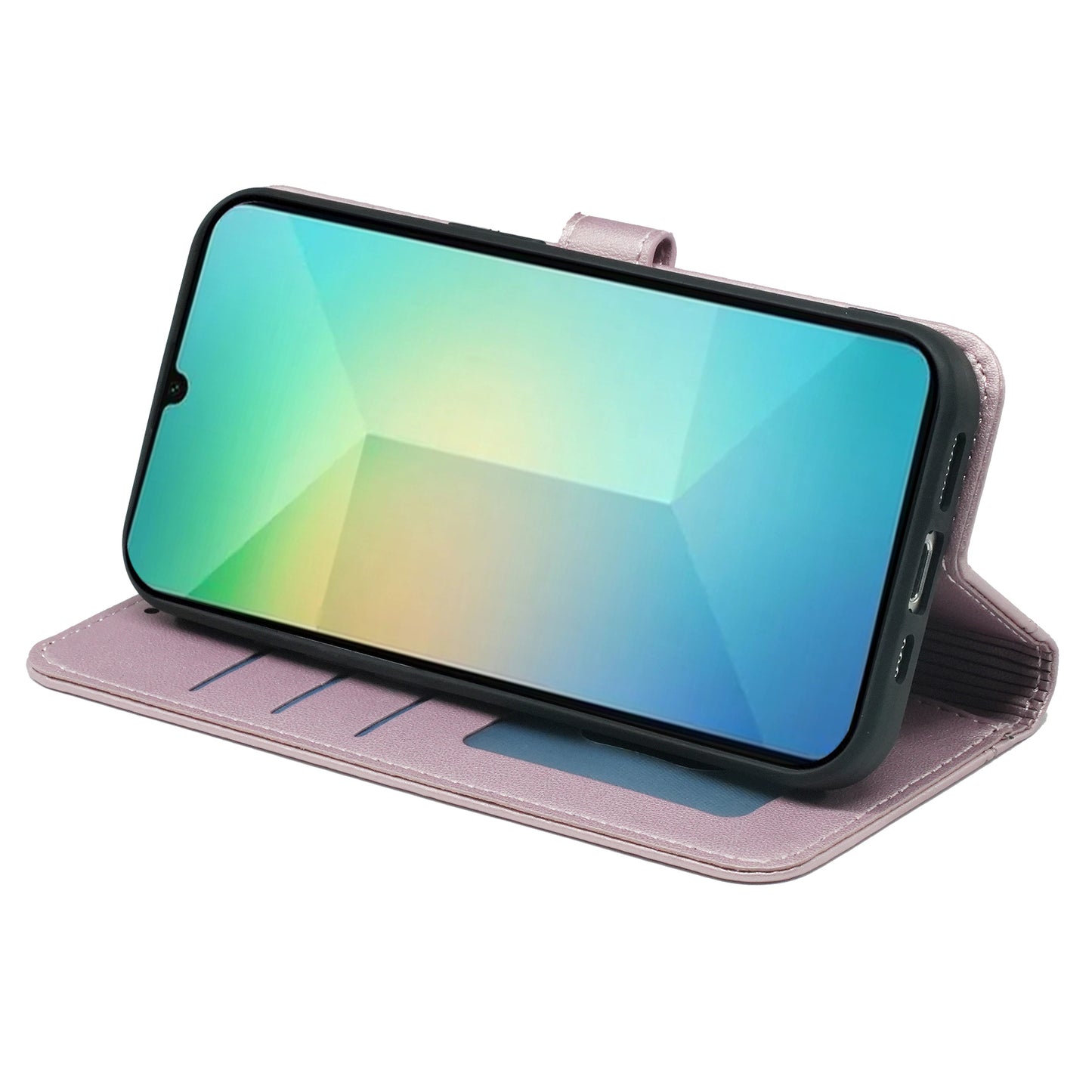 For Samsung Galaxy A06 Wallet Case Magnetic Snap Leather Phone Cover with Strap - Rose Gold