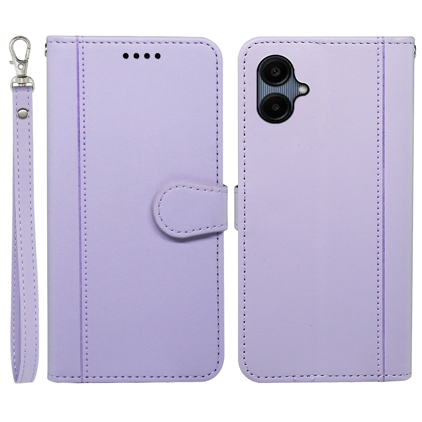 For Samsung Galaxy A06 Wallet Case Magnetic Snap Leather Phone Cover with Strap - Purple