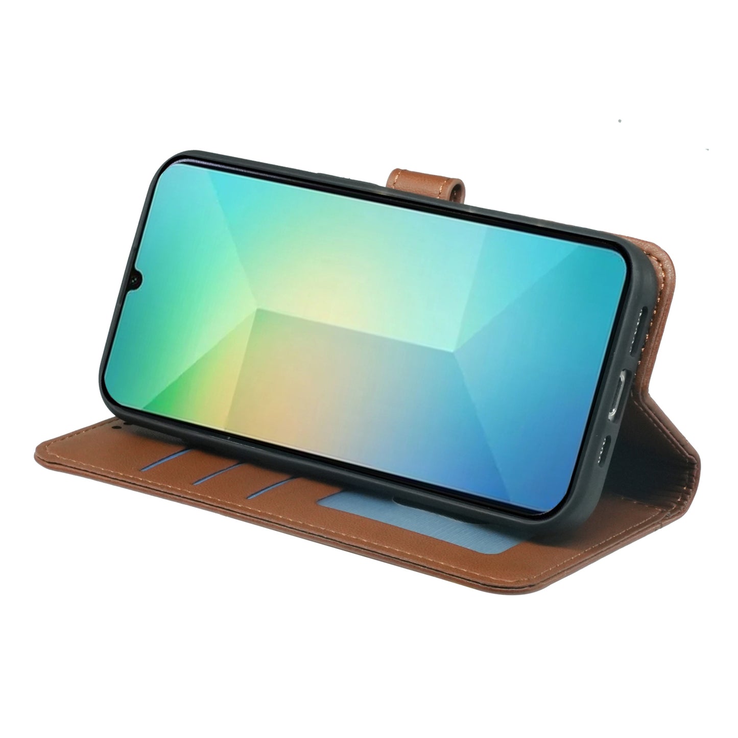 For Samsung Galaxy A06 Wallet Case Magnetic Snap Leather Phone Cover with Strap - Brown