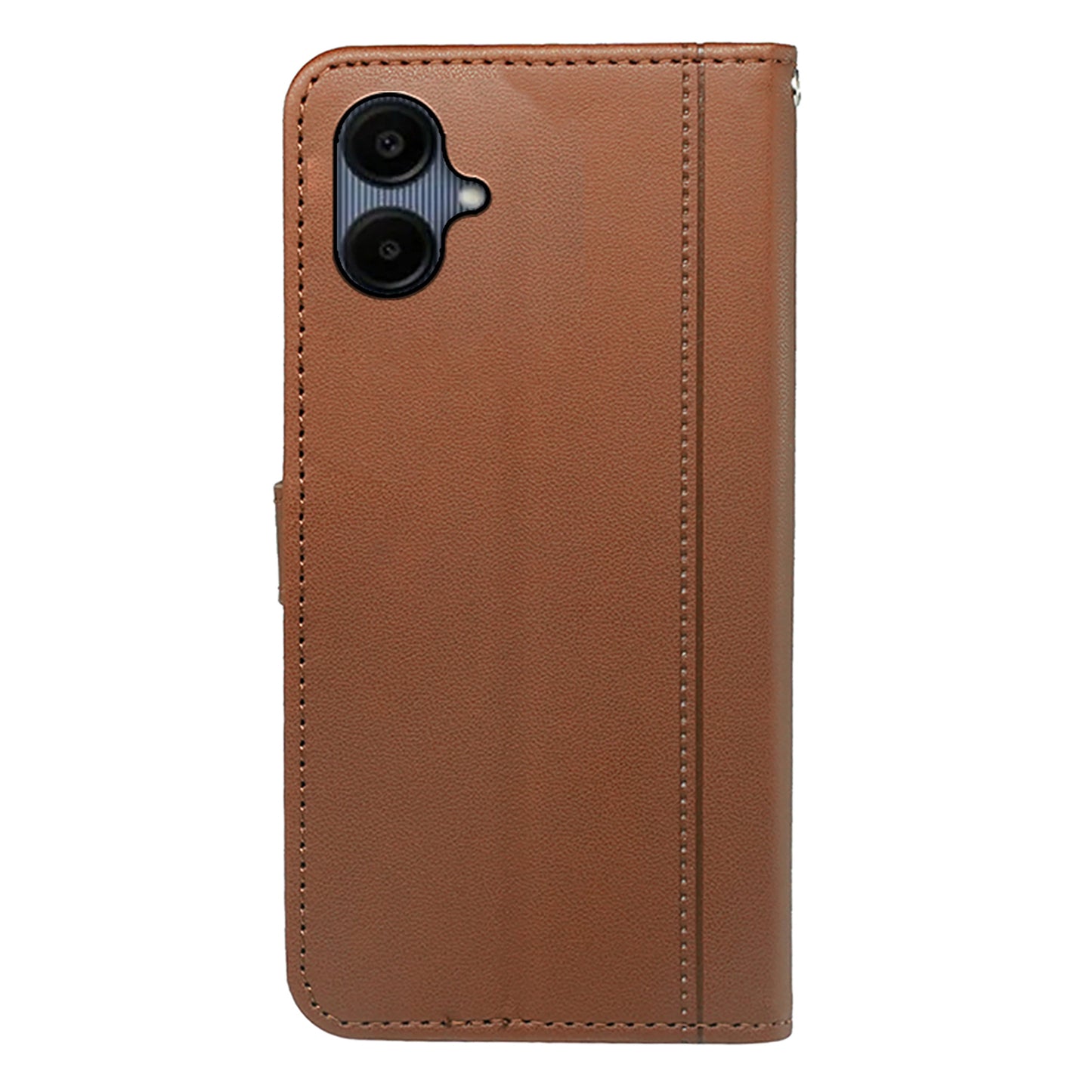 For Samsung Galaxy A06 Wallet Case Magnetic Snap Leather Phone Cover with Strap - Brown